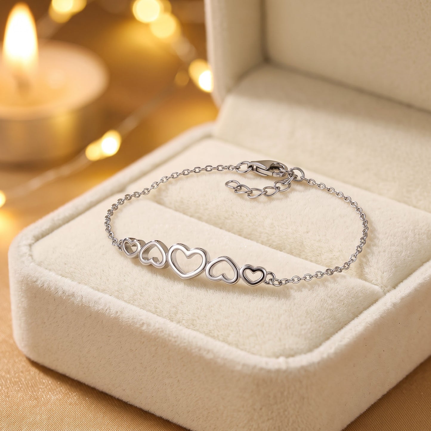 Sterling Silver Hearts Bracelet for Women, Adjustable Chain Link, Dainty Everyday Jewelry Gift view 2