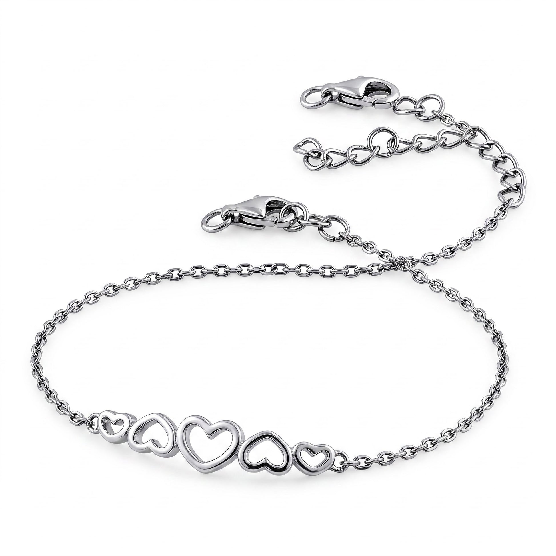 Sterling Silver Hearts Bracelet for Women, Adjustable Chain Link, Dainty Everyday Jewelry Gift
