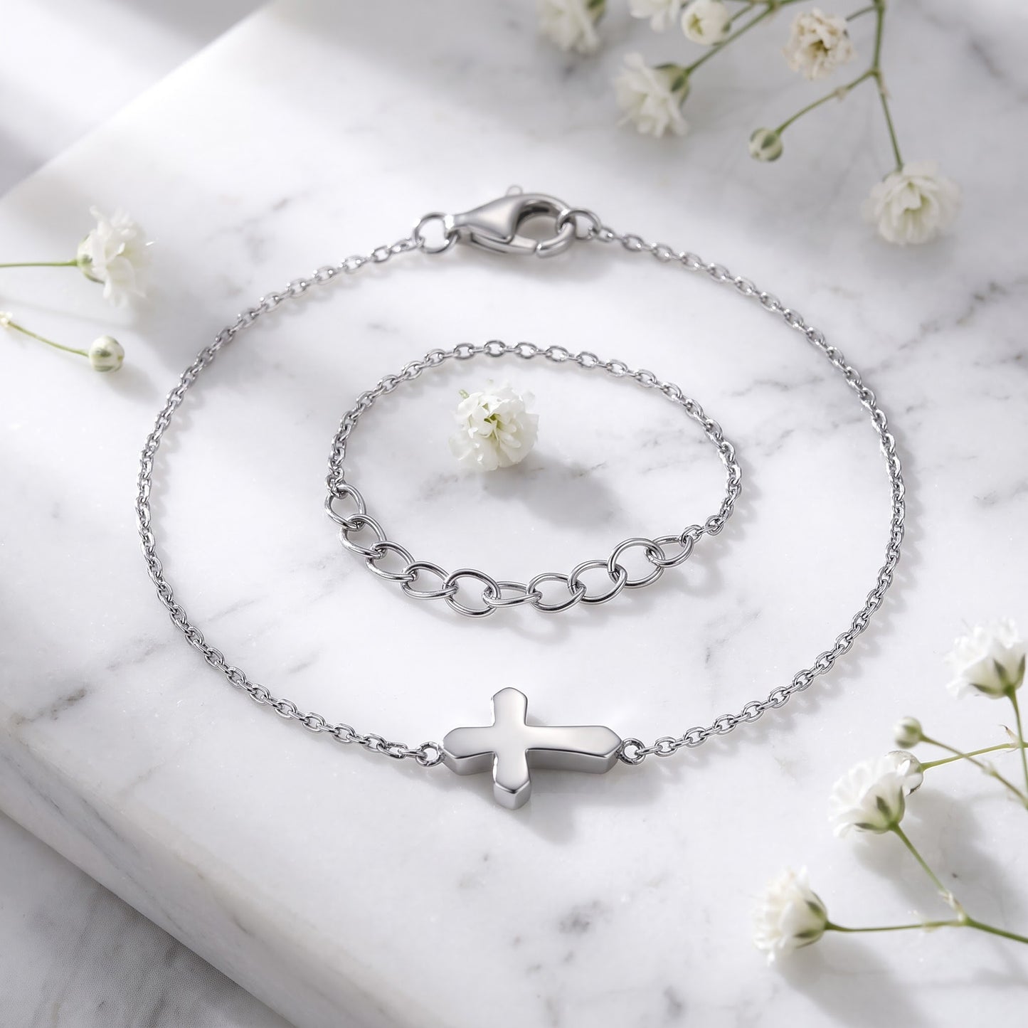 Sterling Silver Small Cross Bracelet for Women, Dainty Everyday Jewelry Gift view 1