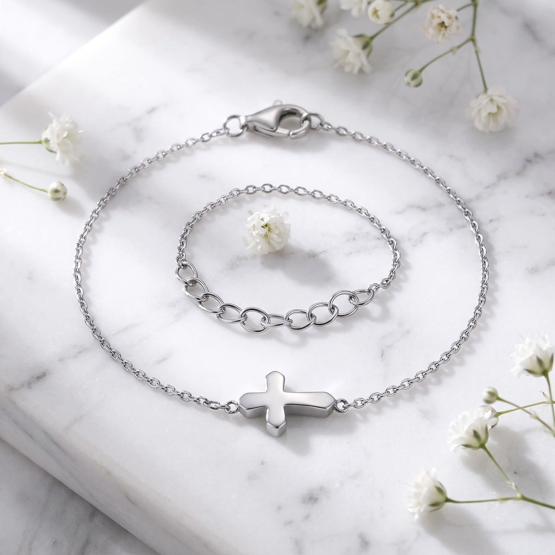 Sterling Silver Small Cross Bracelet for Women, Dainty Everyday Jewelry Gift view 1
