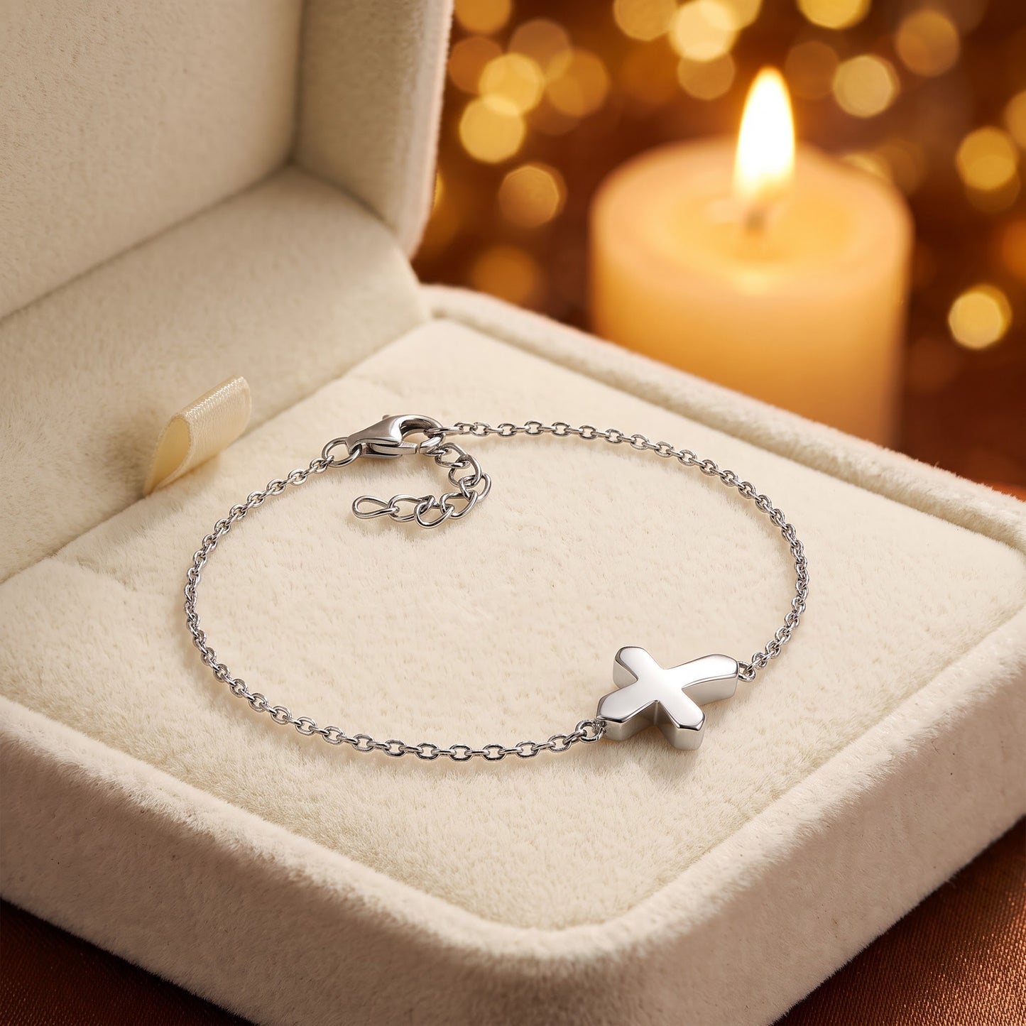 Sterling Silver Small Cross Bracelet for Women, Dainty Everyday Jewelry Gift view 2