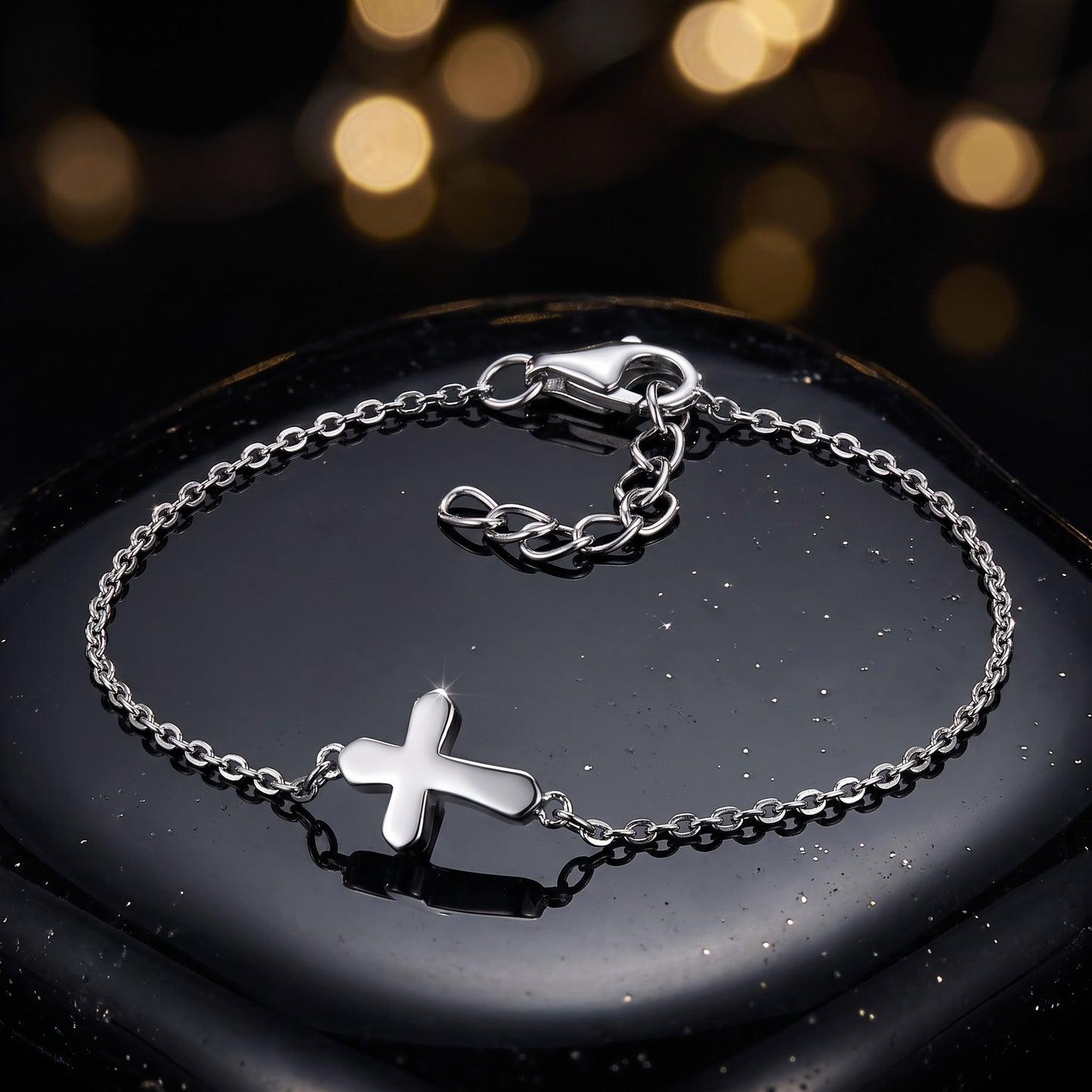 Sterling Silver Small Cross Bracelet for Women, Dainty Everyday Jewelry Gift view 3