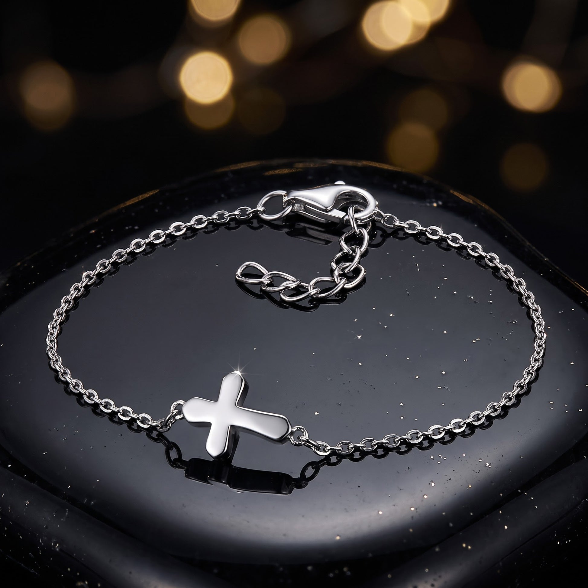 Sterling Silver Small Cross Bracelet for Women, Dainty Everyday Jewelry Gift view 3