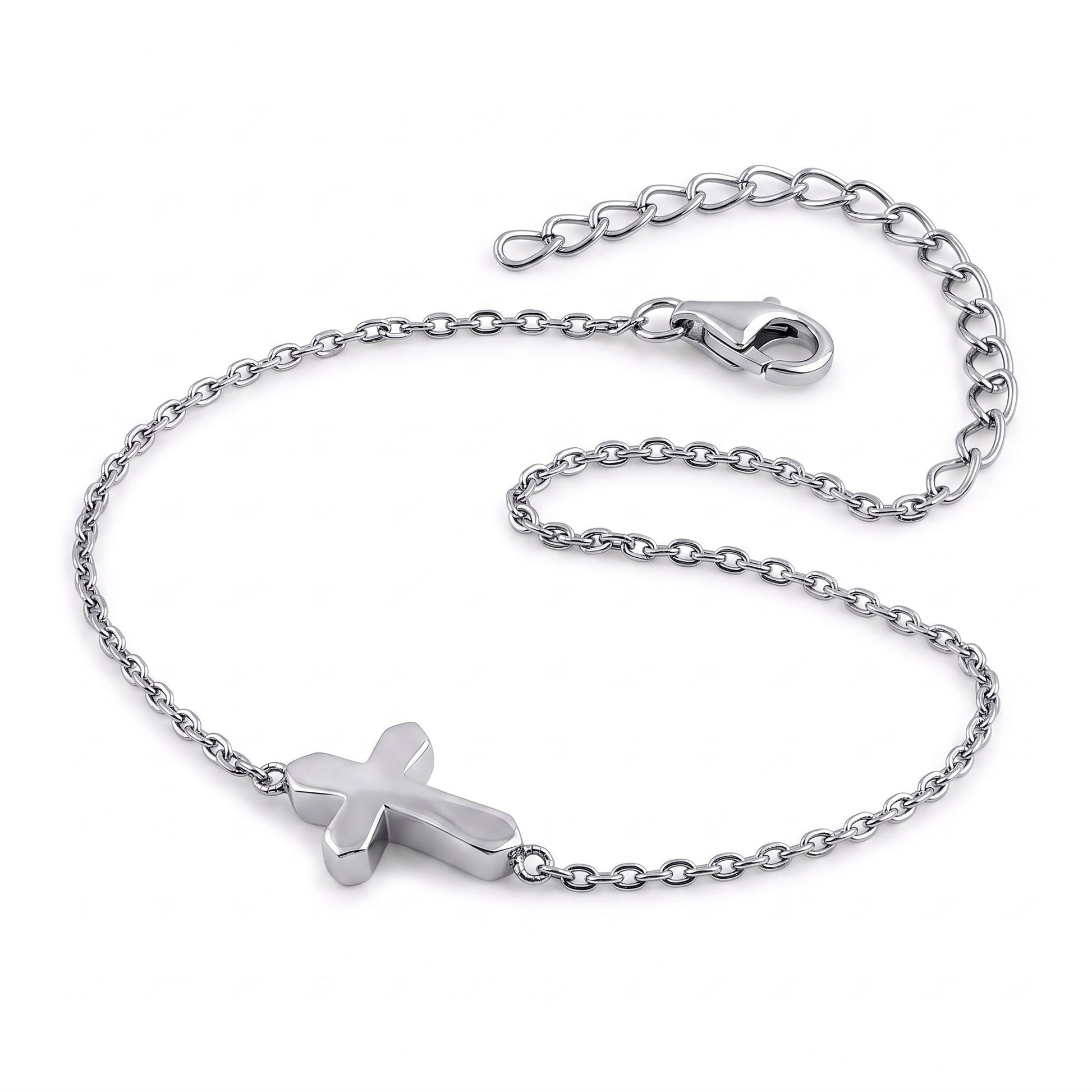 Sterling Silver Small Cross Bracelet for Women, Dainty Everyday Jewelry Gift