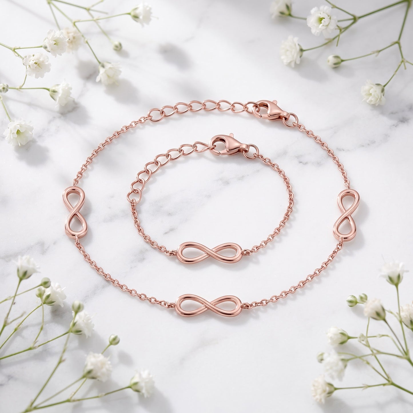 Sterling Silver Rose Gold Plated Triple Infinity Bracelet for Women, Dainty Everyday Jewelry Gift view 1