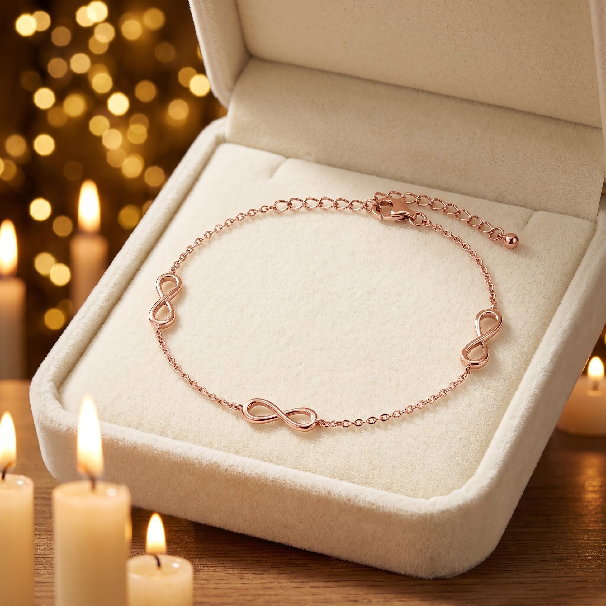 Sterling Silver Rose Gold Plated Triple Infinity Bracelet for Women, Dainty Everyday Jewelry Gift view 2