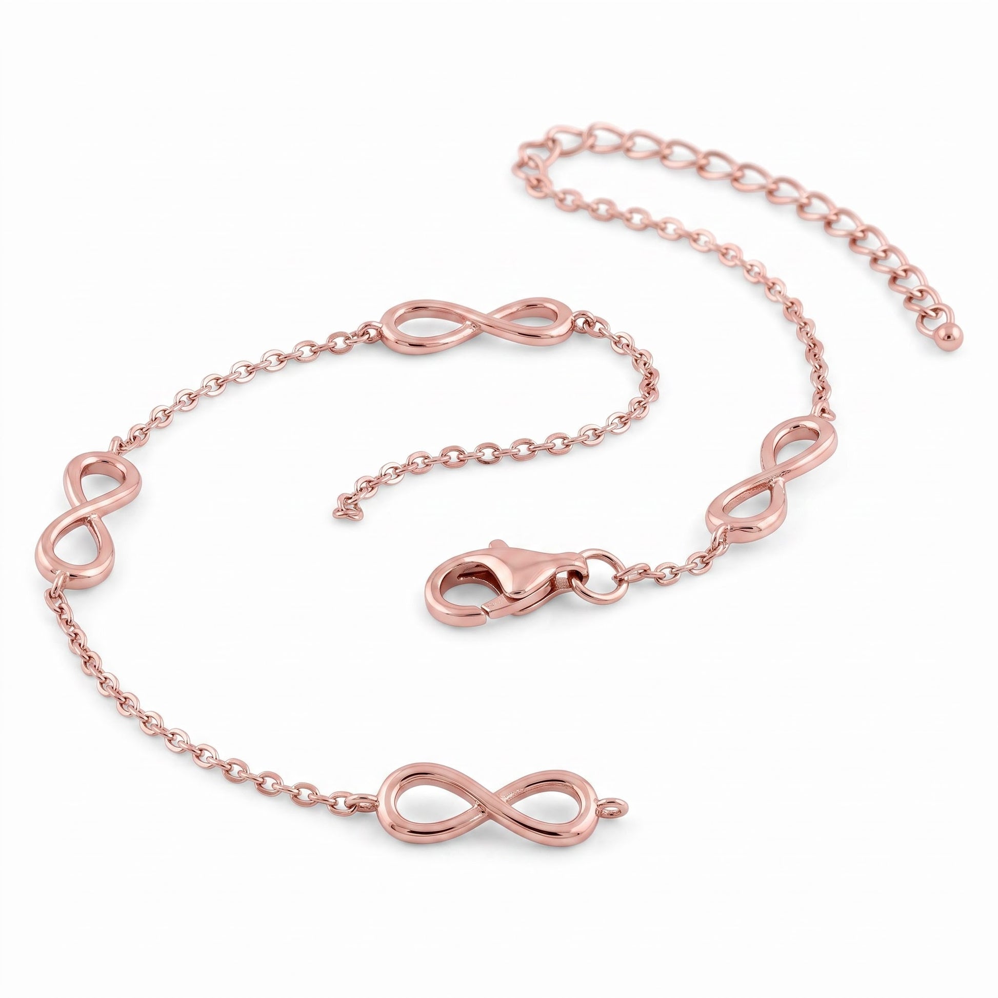 Sterling Silver Rose Gold Plated Triple Infinity Bracelet for Women, Dainty Everyday Jewelry Gift