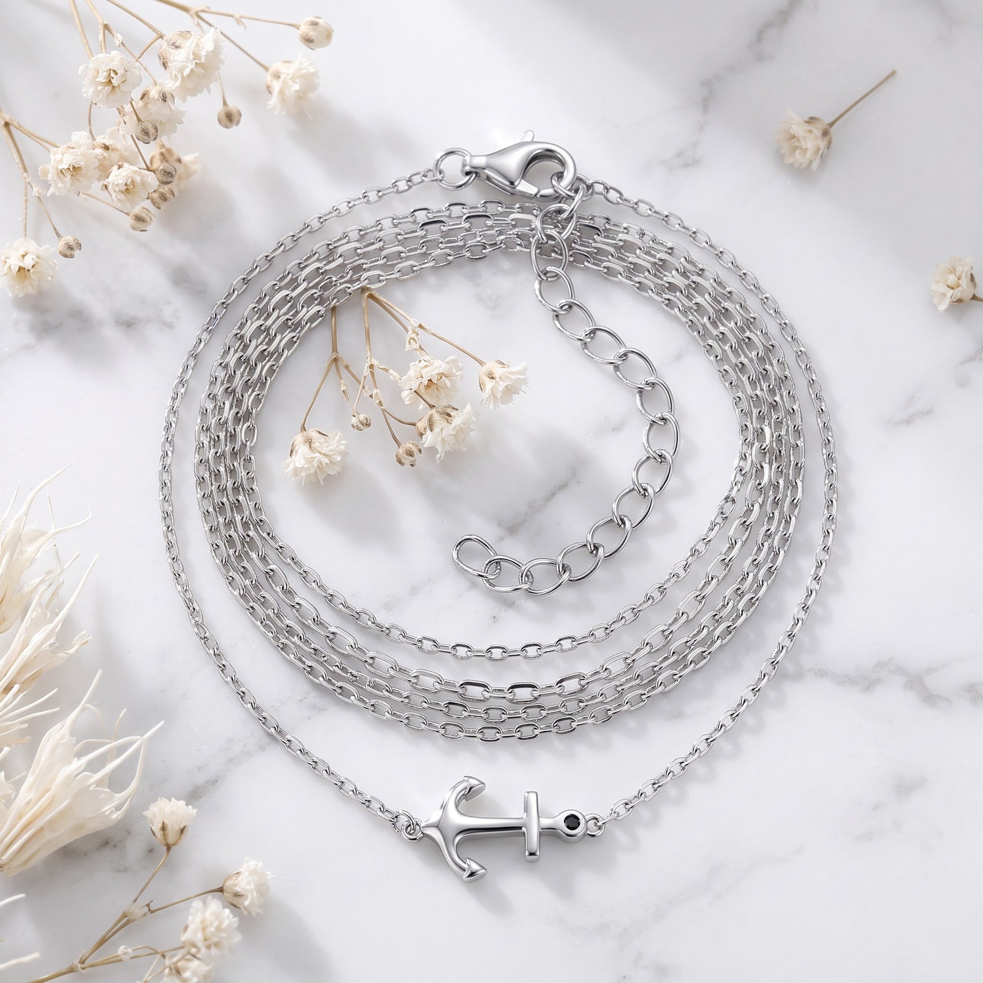Sterling Silver Anchor Bracelet for Women, Chain Link, Dainty Everyday Jewelry Gift view 1