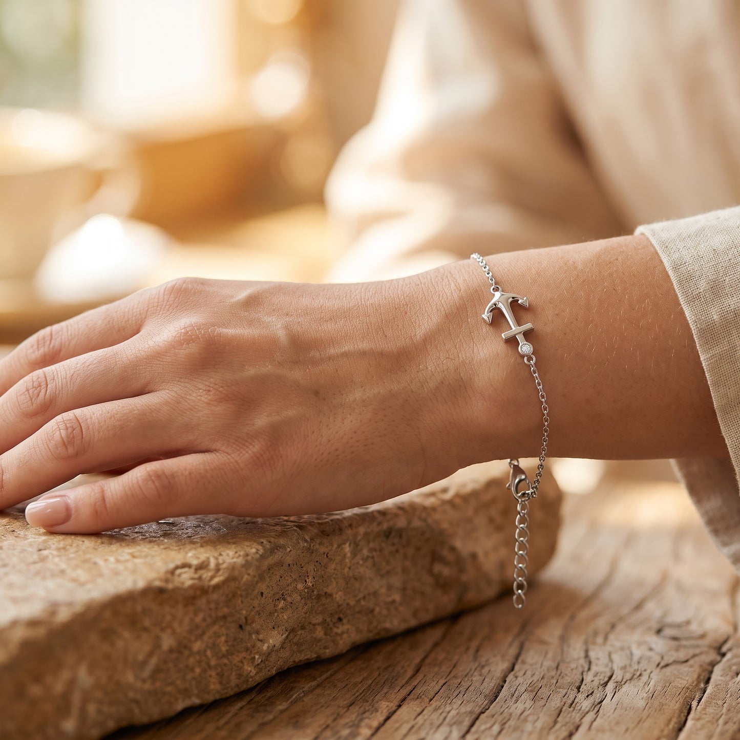 Sterling Silver Anchor Bracelet for Women, Chain Link, Dainty Everyday Jewelry Gift view 4