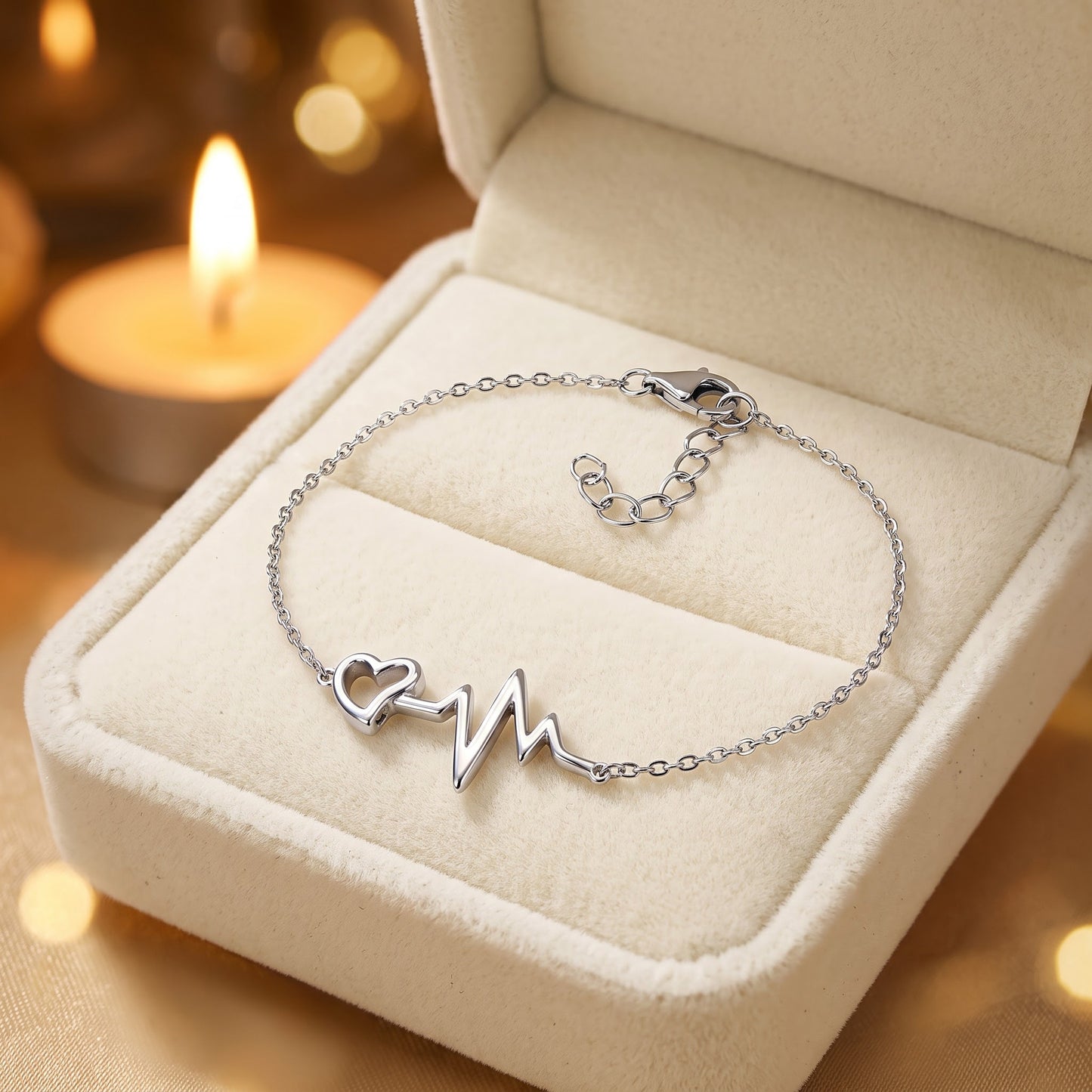 Sterling Silver Heartbeat Bracelet for Women, Adjustable Chain Link, Dainty Everyday Jewelry Gift view 2