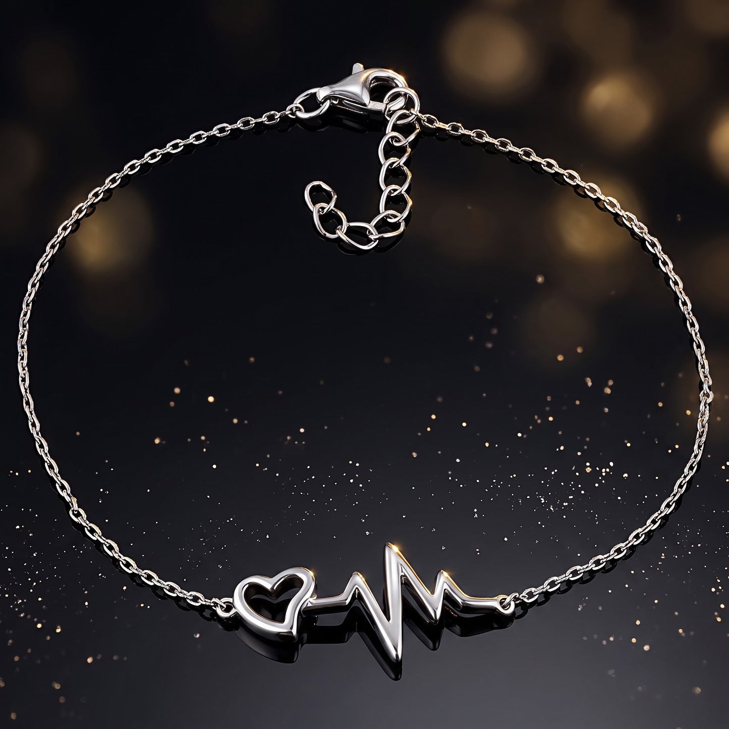 Sterling Silver Heartbeat Bracelet for Women, Adjustable Chain Link, Dainty Everyday Jewelry Gift view 3