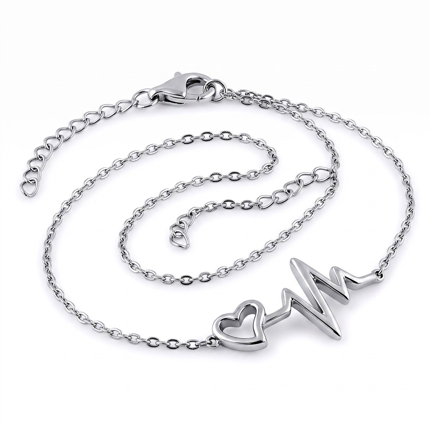 Sterling Silver Heartbeat Bracelet for Women, Adjustable Chain Link, Dainty Everyday Jewelry Gift