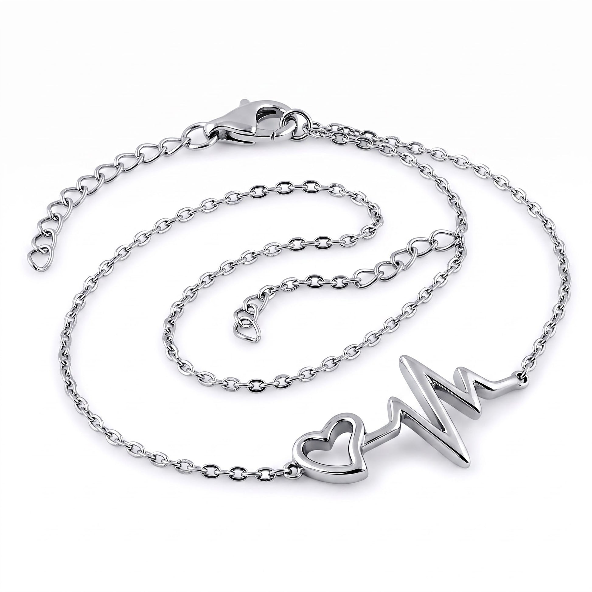 Sterling Silver Heartbeat Bracelet for Women, Adjustable Chain Link, Dainty Everyday Jewelry Gift