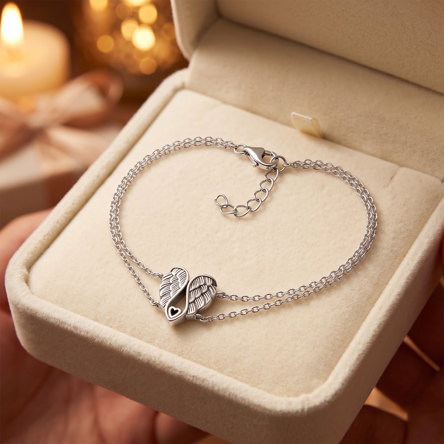 Sterling Silver Angel Wings with Heart Bracelet for Women, Dainty Everyday Jewelry Gift view 2