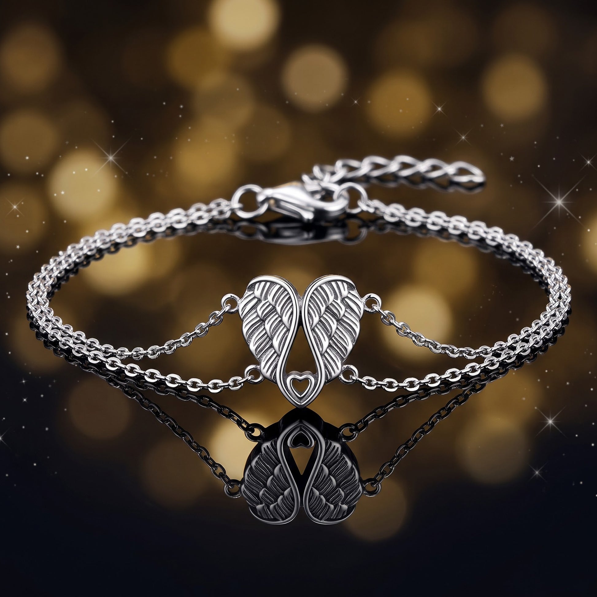 Sterling Silver Angel Wings with Heart Bracelet for Women, Dainty Everyday Jewelry Gift view 3