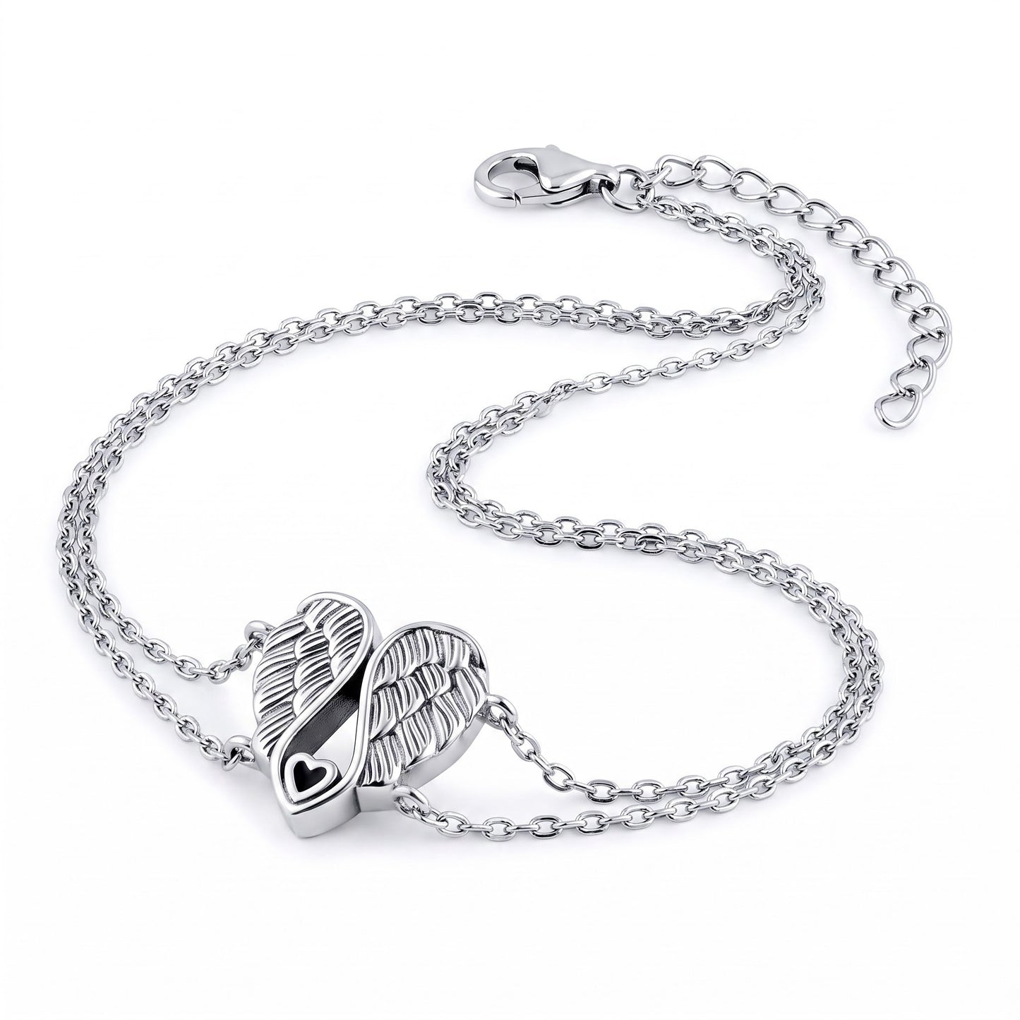 Sterling Silver Angel Wings with Heart Bracelet for Women, Dainty Everyday Jewelry Gift