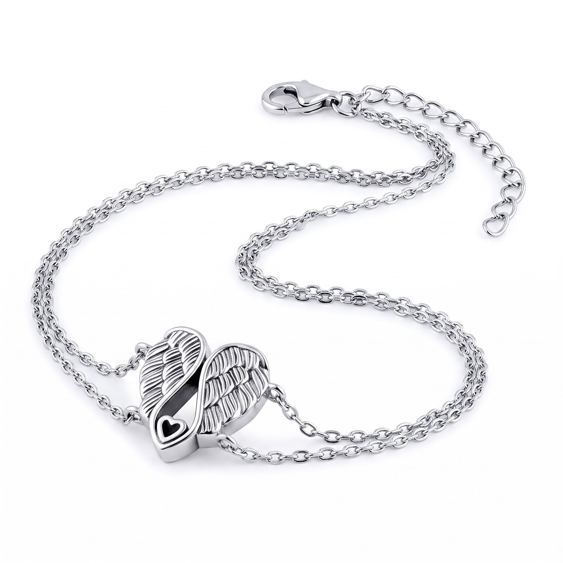 Sterling Silver Angel Wings with Heart Bracelet for Women, Dainty Everyday Jewelry Gift