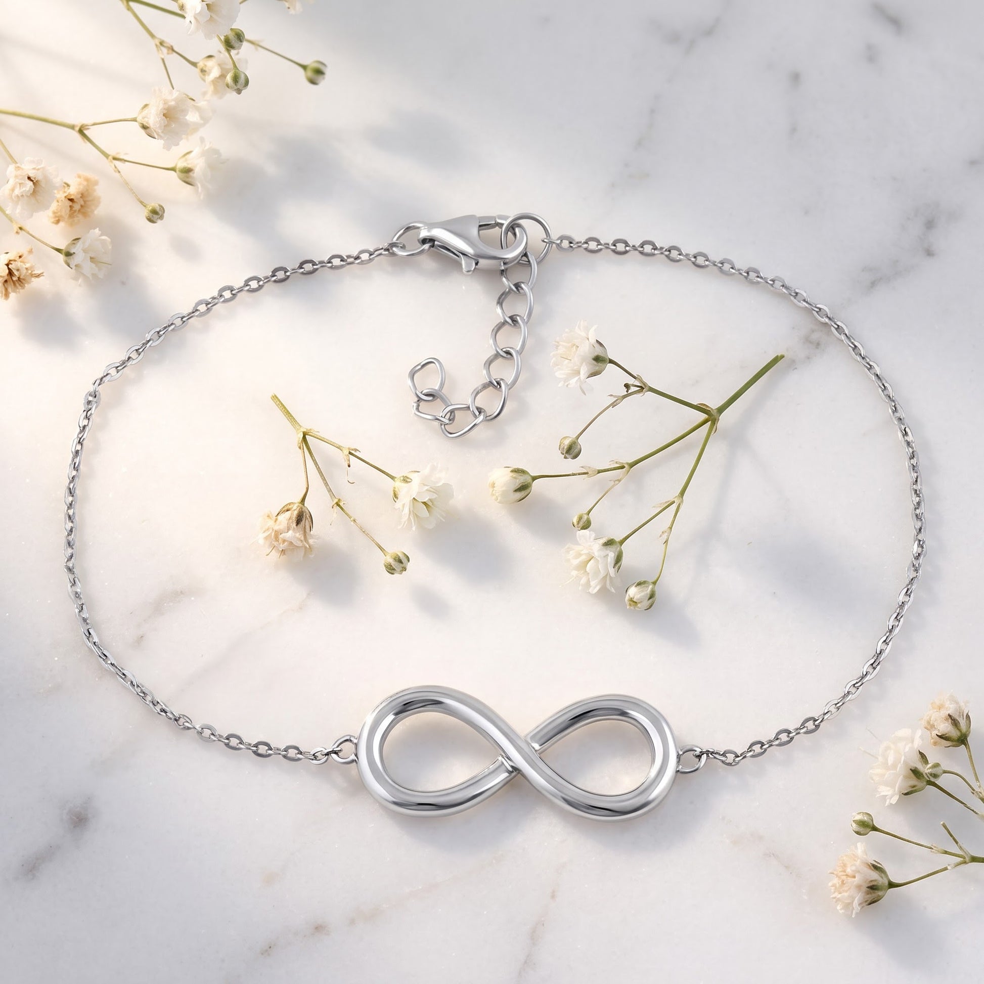 Sterling Silver Rose Gold Plated Infinity Bracelet for Women, Dainty Everyday Jewelry Gift view 1