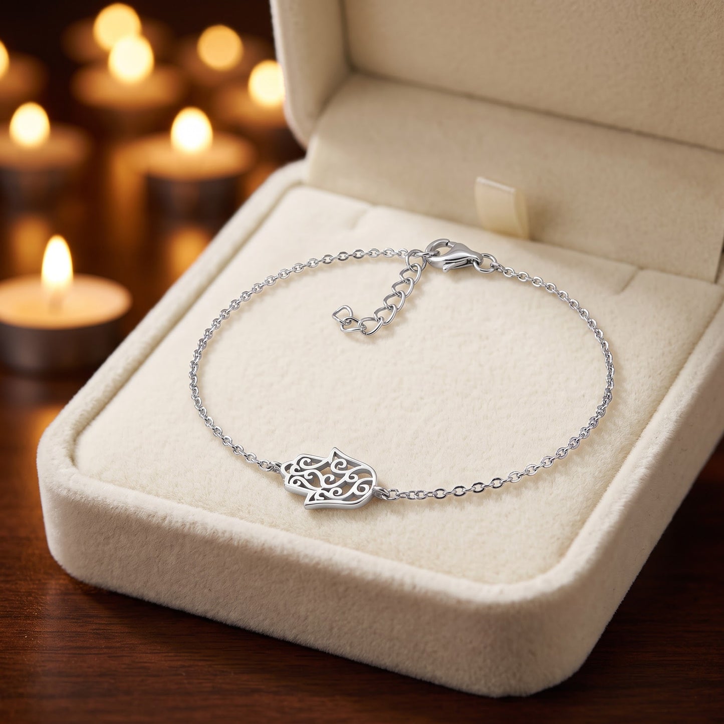 Sterling Silver Rose Gold Plated Hamsa Bracelet for Women, Chain Link, Dainty Everyday Jewelry Gift view 2