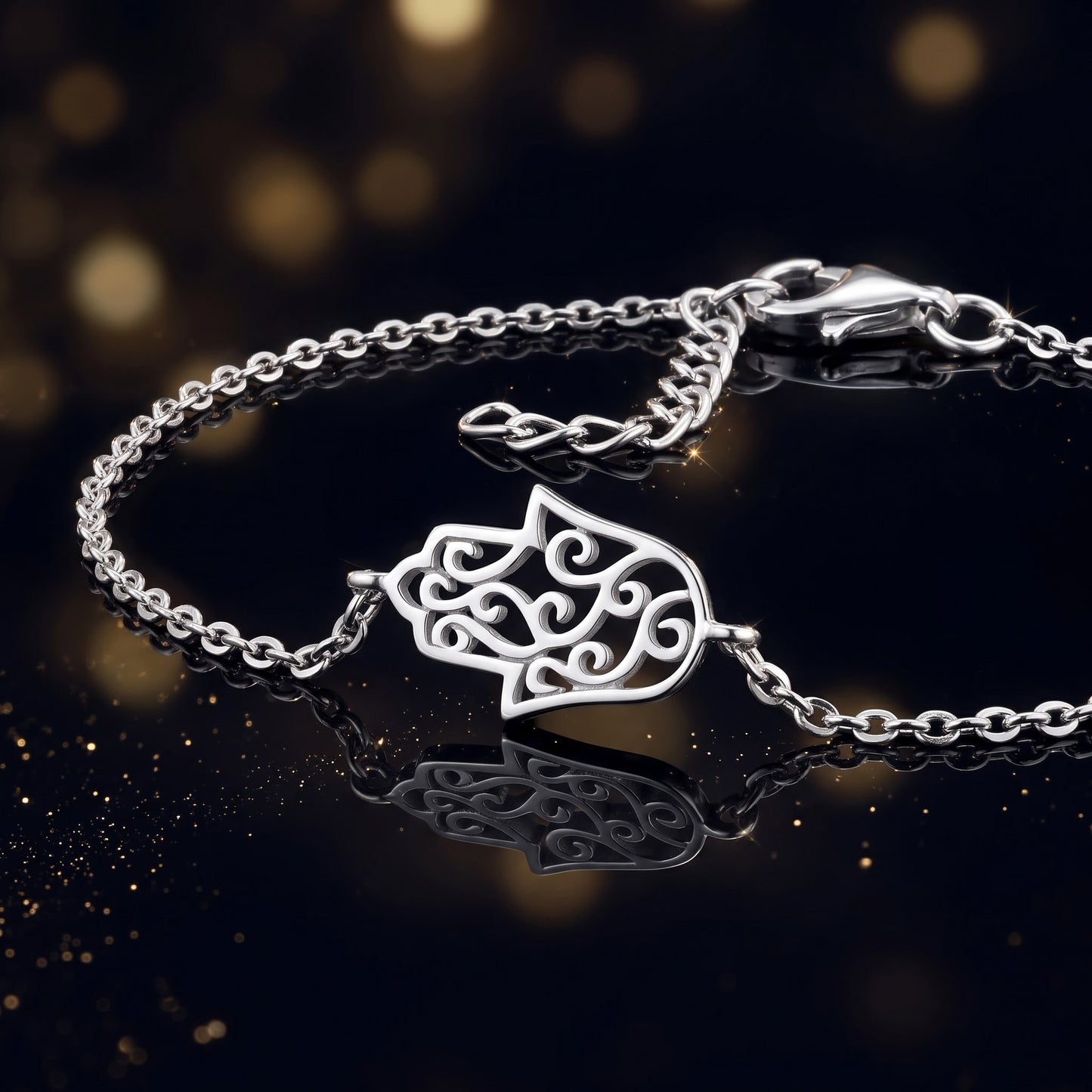 Sterling Silver Rose Gold Plated Hamsa Bracelet for Women, Chain Link, Dainty Everyday Jewelry Gift view 3