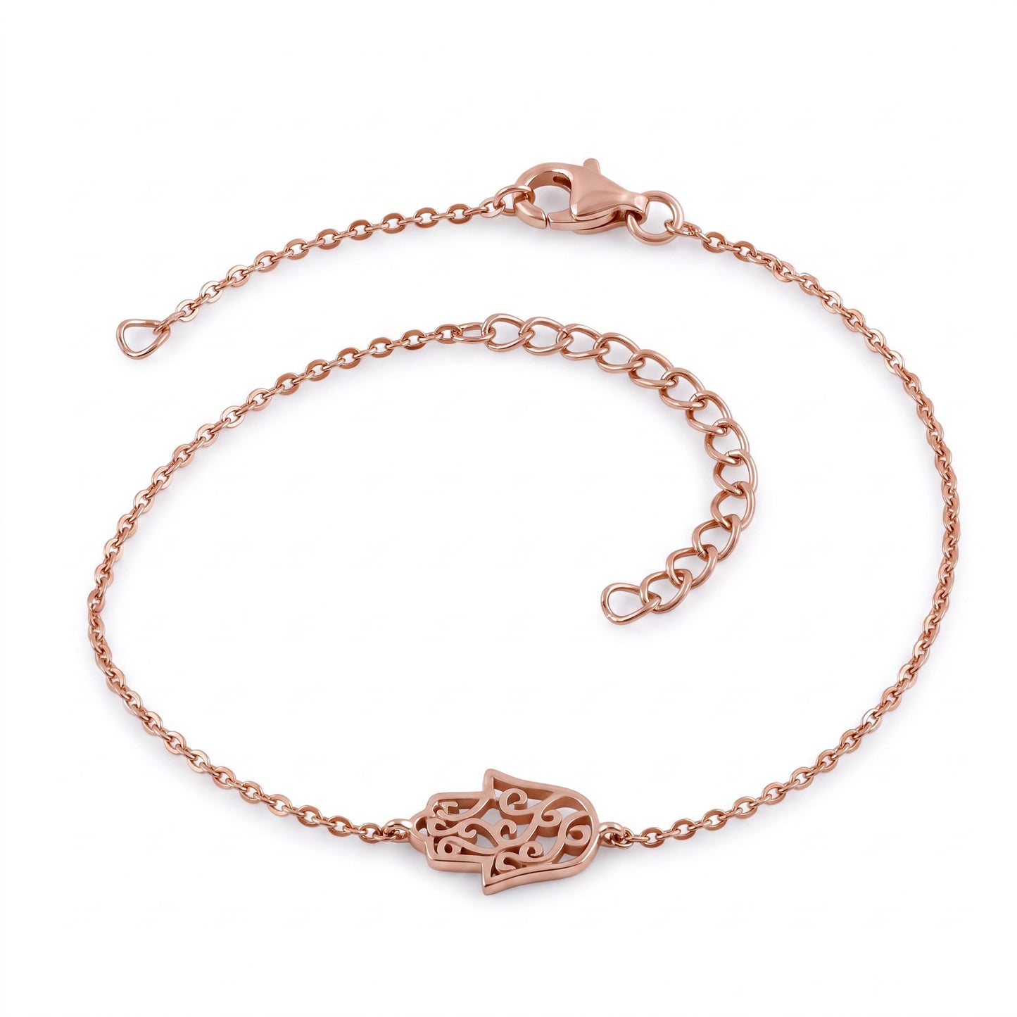 Sterling Silver Rose Gold Plated Hamsa Bracelet for Women, Chain Link, Dainty Everyday Jewelry Gift