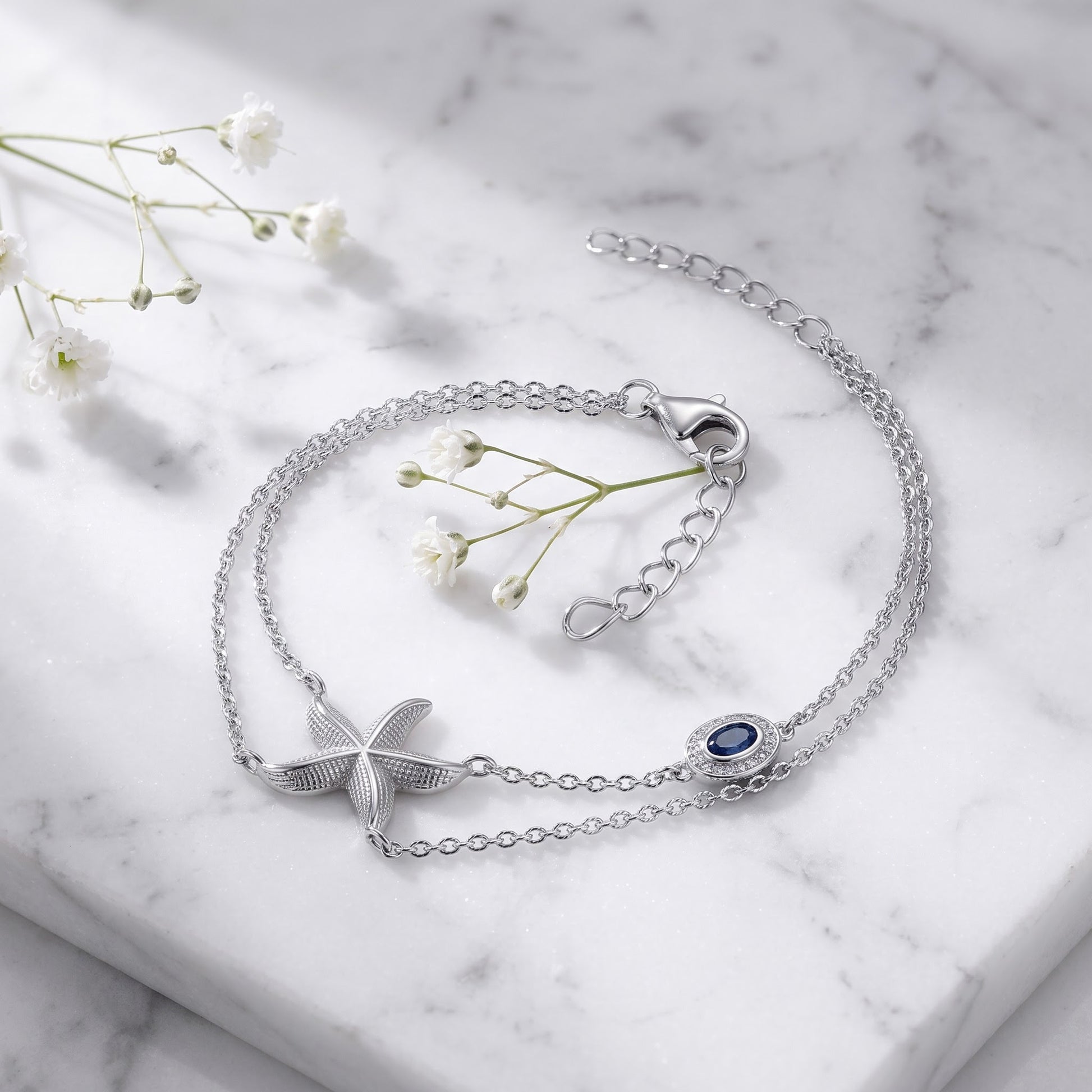 Sterling Silver Starfish Bracelet for Women, Chain Link, Dainty Everyday Jewelry Gift view 1