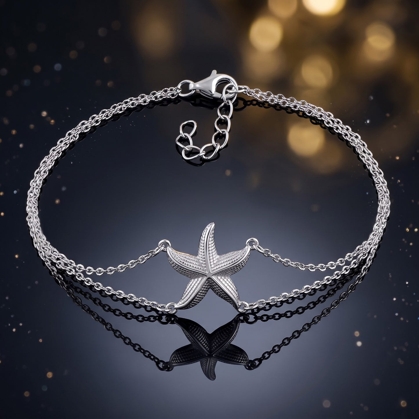 Sterling Silver Starfish Bracelet for Women, Chain Link, Dainty Everyday Jewelry Gift view 3