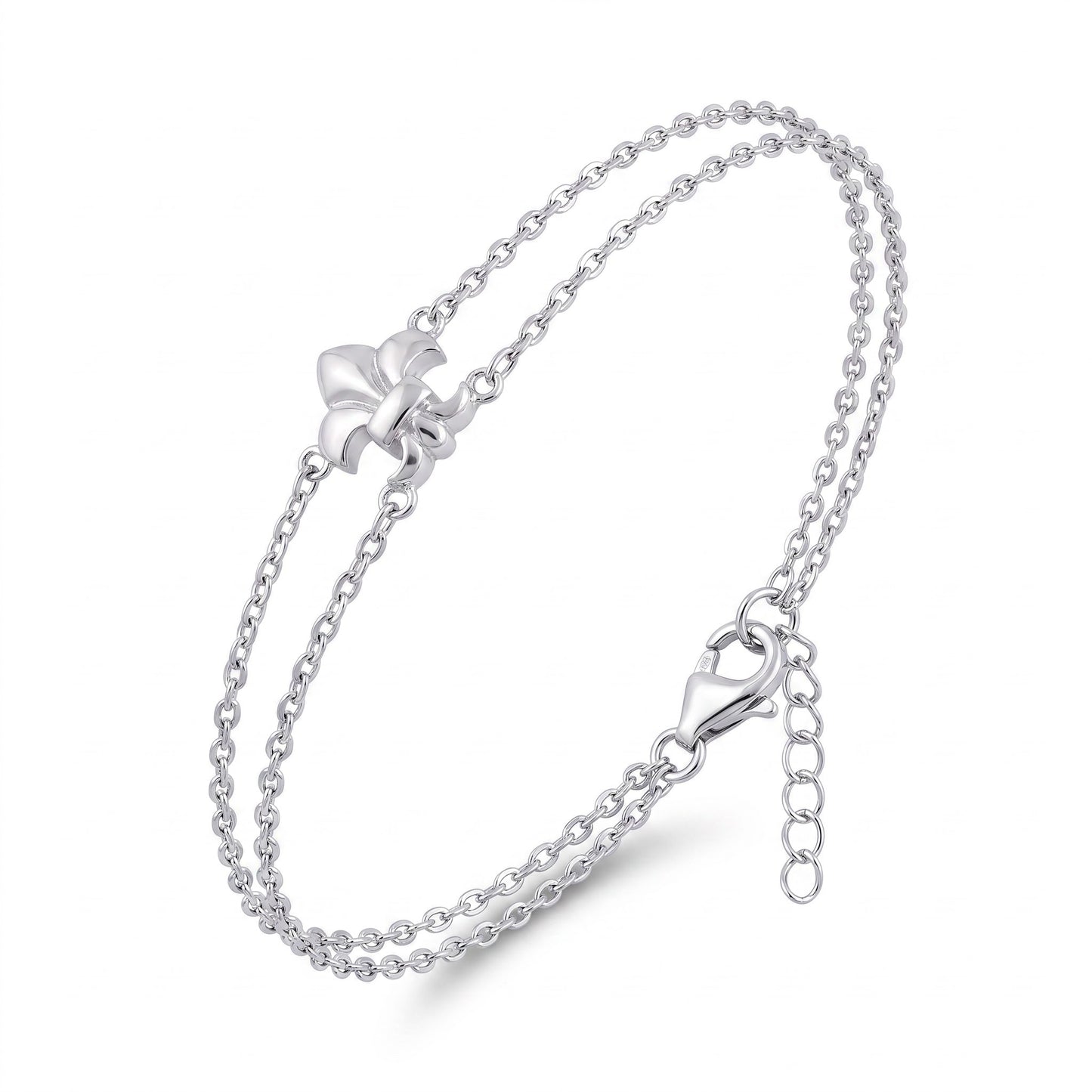 Sterling Silver Fleur De Lies Double Chain Bracelet for Women, Dainty Everyday Jewelry Gift