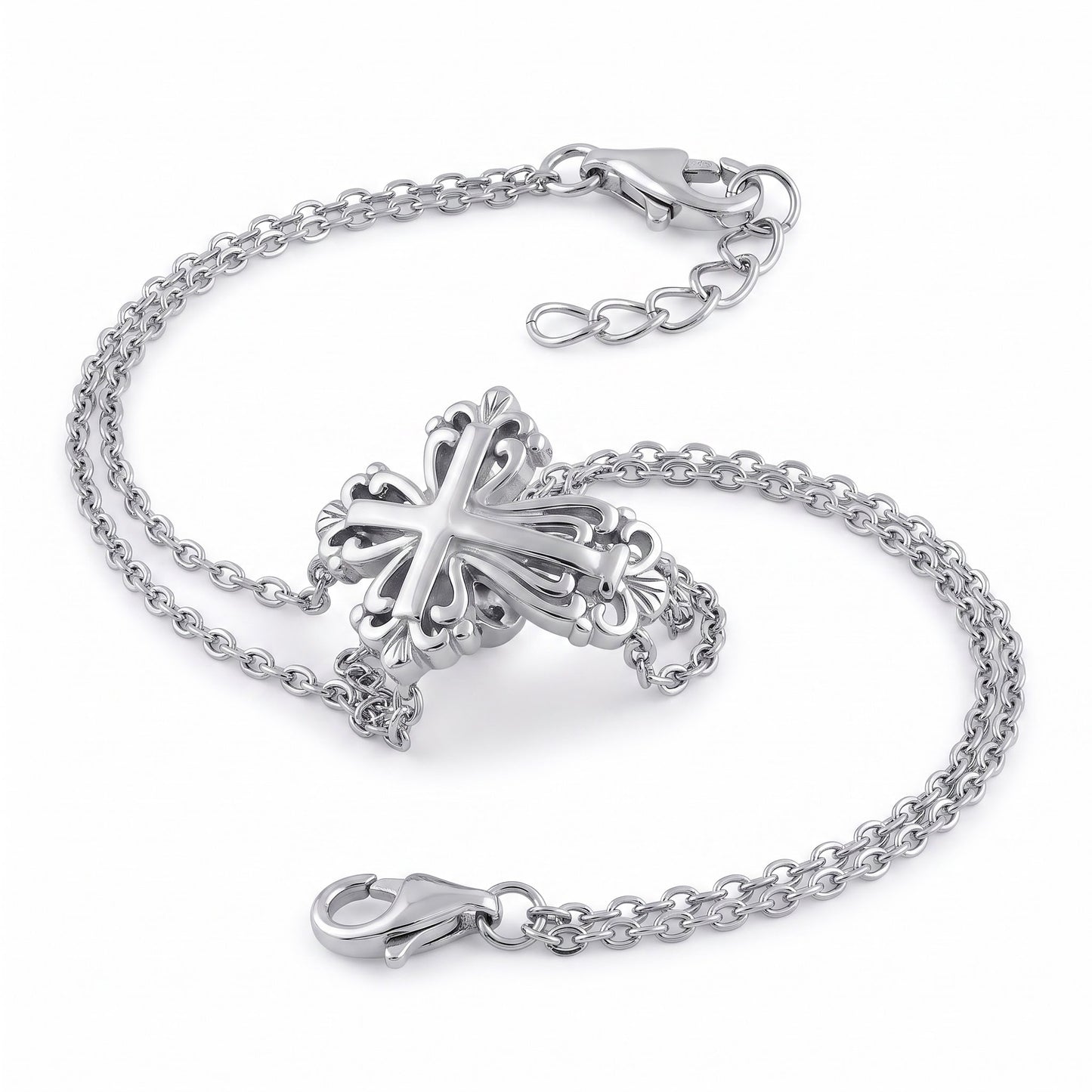 Sterling Silver Vintage Floral CrossBracelet Bracelet for Women, Adjustable Chain, Dainty Everyday Jewelry Gift