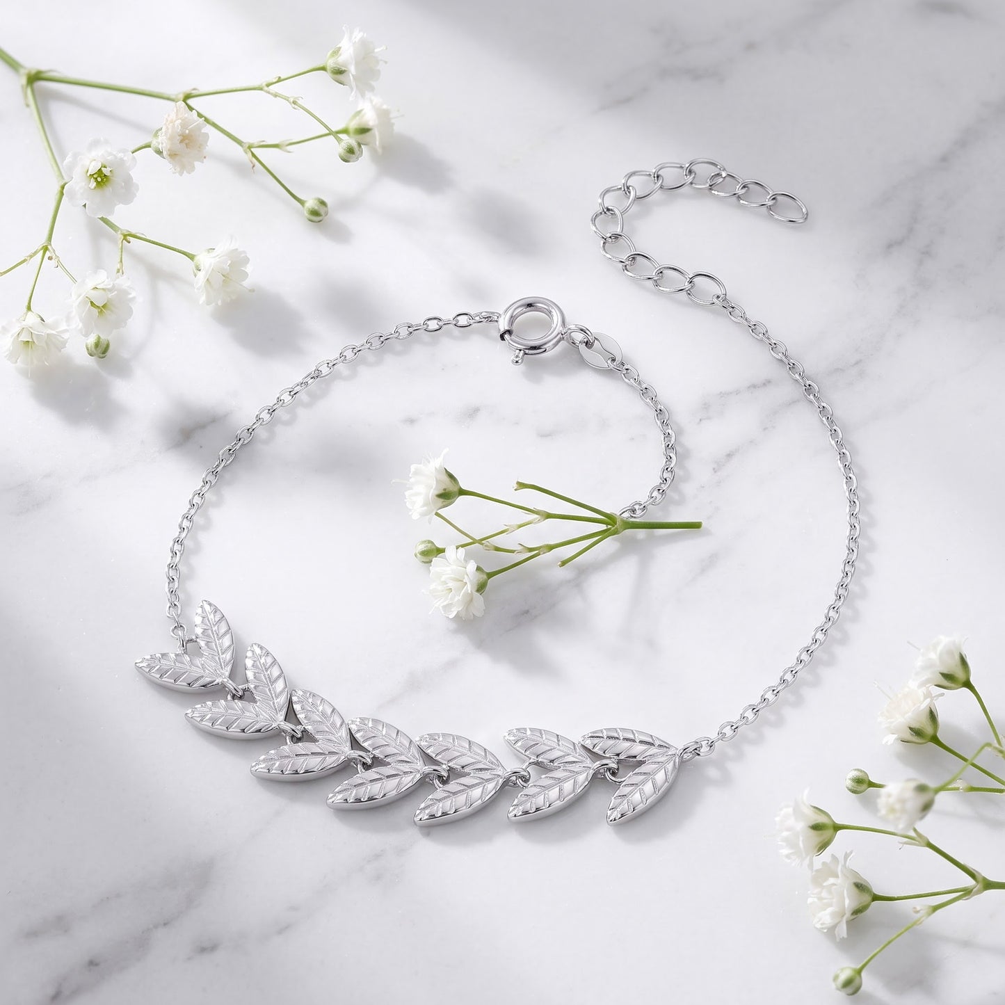 Sterling Silver Greek Leaf Bracelet for Women, Chain Link, Dainty Everyday Jewelry Gift view 1