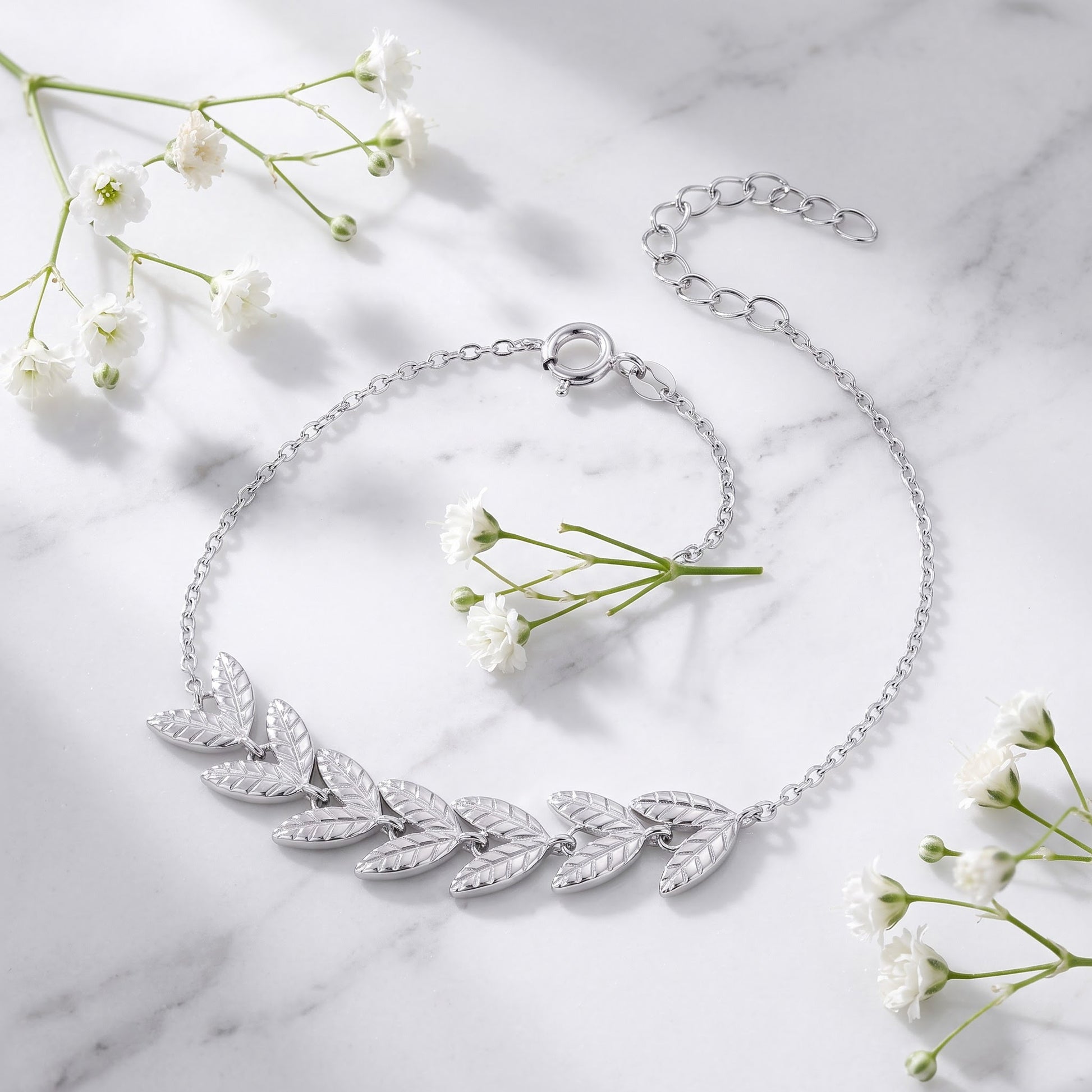 Sterling Silver Greek Leaf Bracelet for Women, Chain Link, Dainty Everyday Jewelry Gift view 1