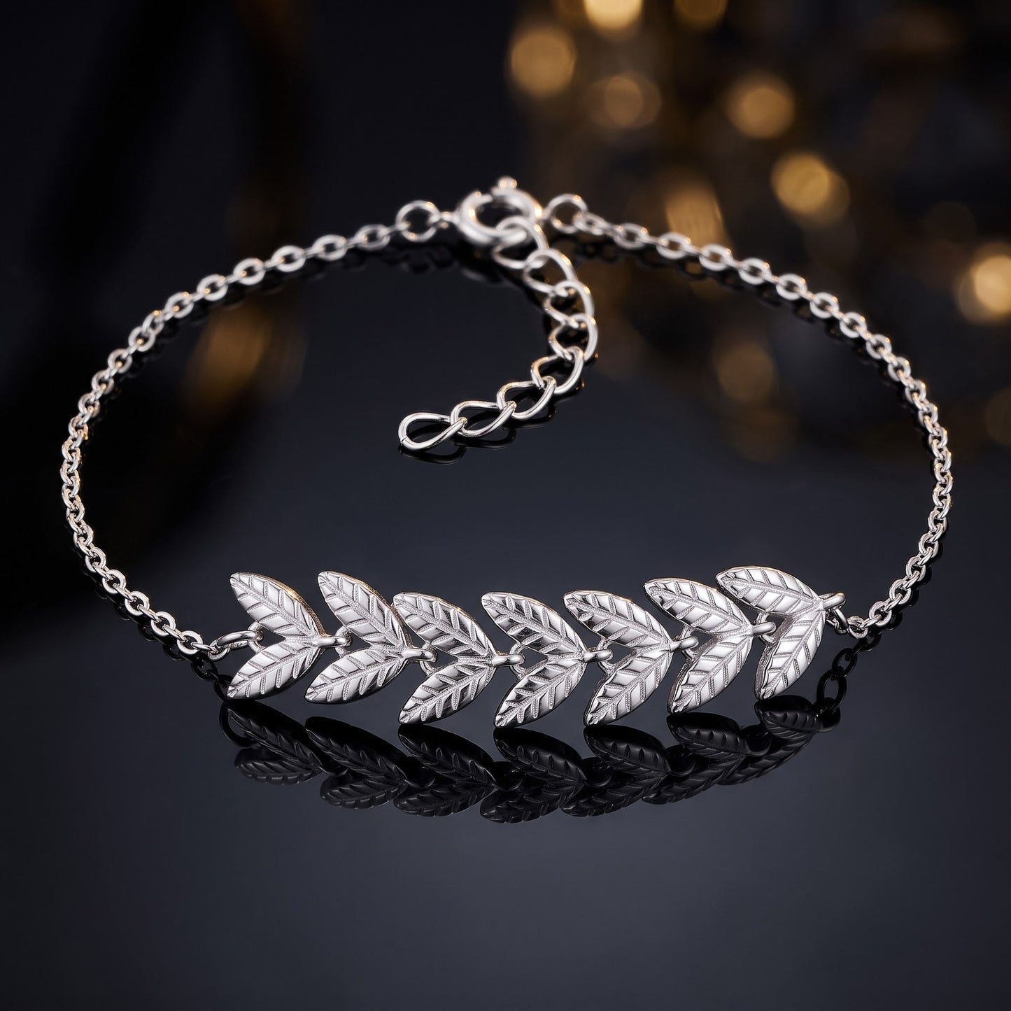 Sterling Silver Greek Leaf Bracelet for Women, Chain Link, Dainty Everyday Jewelry Gift view 3