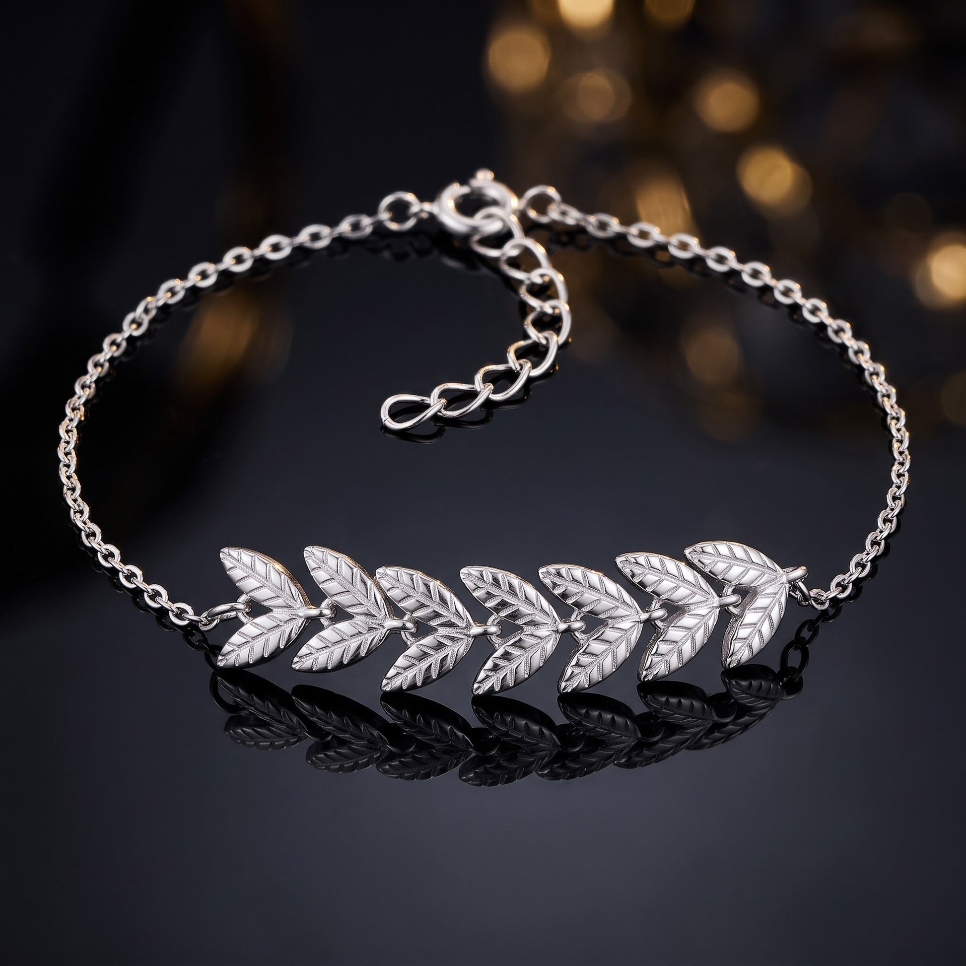 Sterling Silver Greek Leaf Bracelet for Women, Chain Link, Dainty Everyday Jewelry Gift view 3