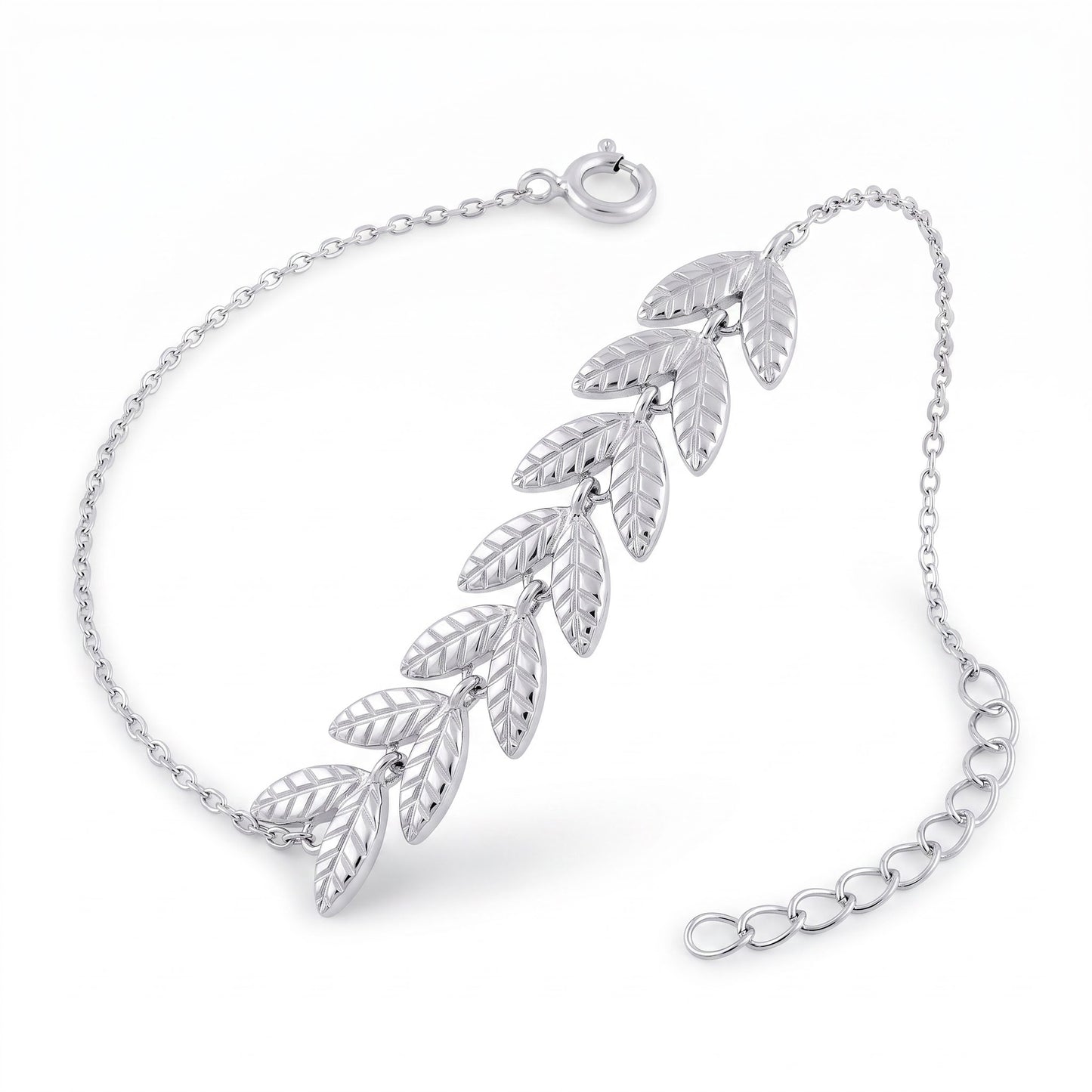 Sterling Silver Greek Leaf Bracelet for Women, Chain Link, Dainty Everyday Jewelry Gift