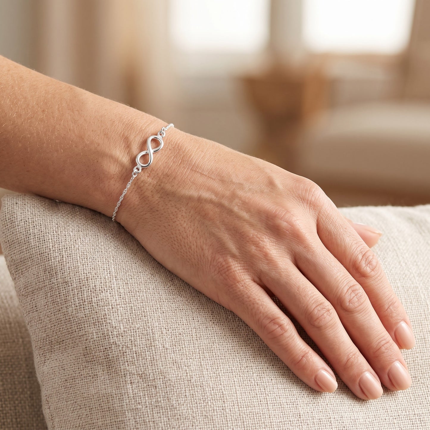Sterling Silver Small Infinity Bracelet for Women, Dainty Everyday Jewelry Gift view 4