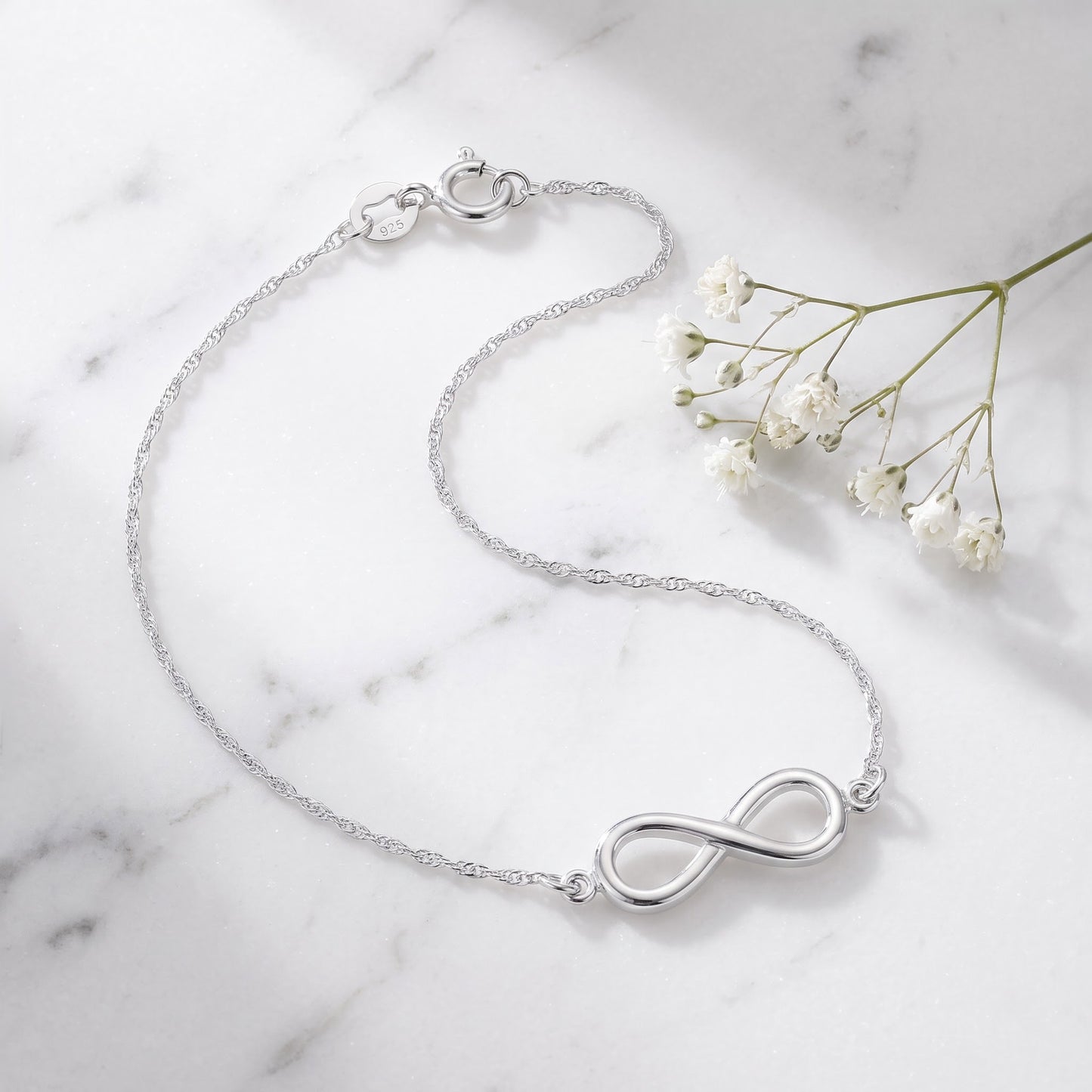 Sterling Silver Infinity Bracelet for Women, Dainty Everyday Jewelry Gift view 1