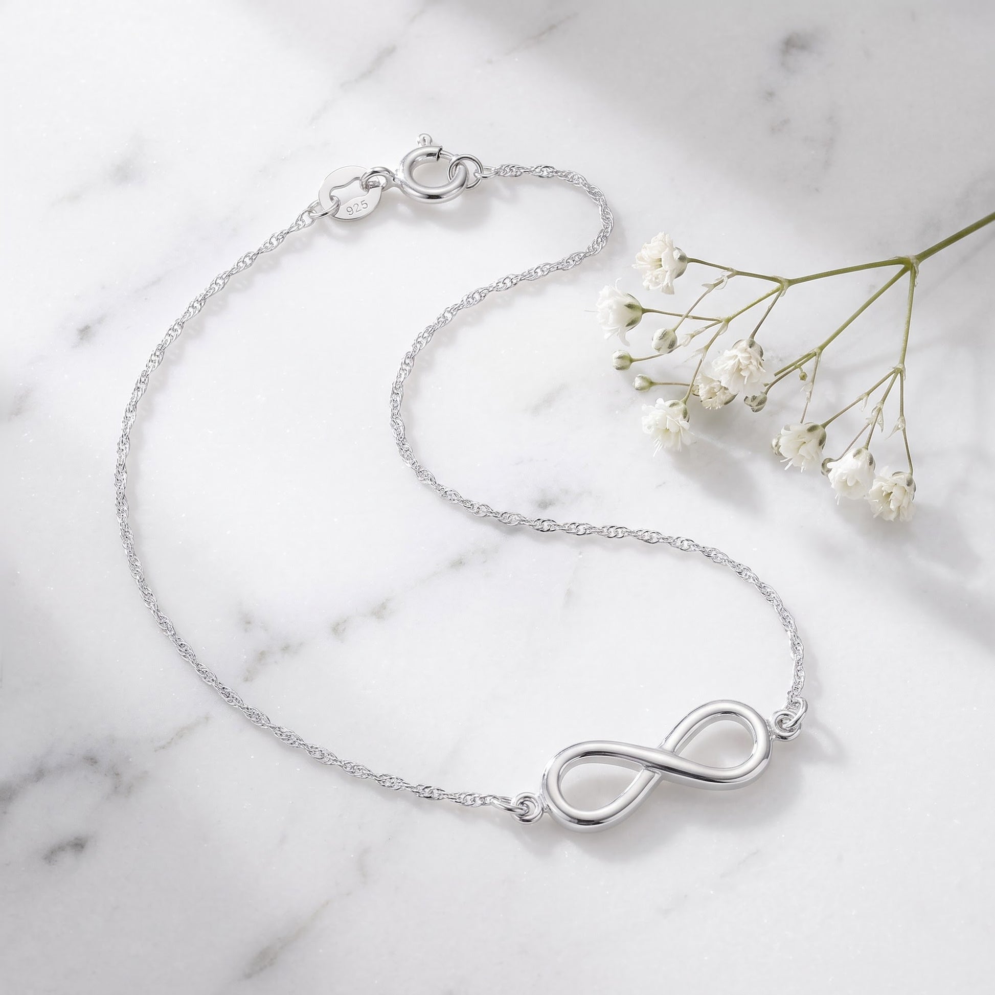 Sterling Silver Infinity Bracelet for Women, Dainty Everyday Jewelry Gift view 1