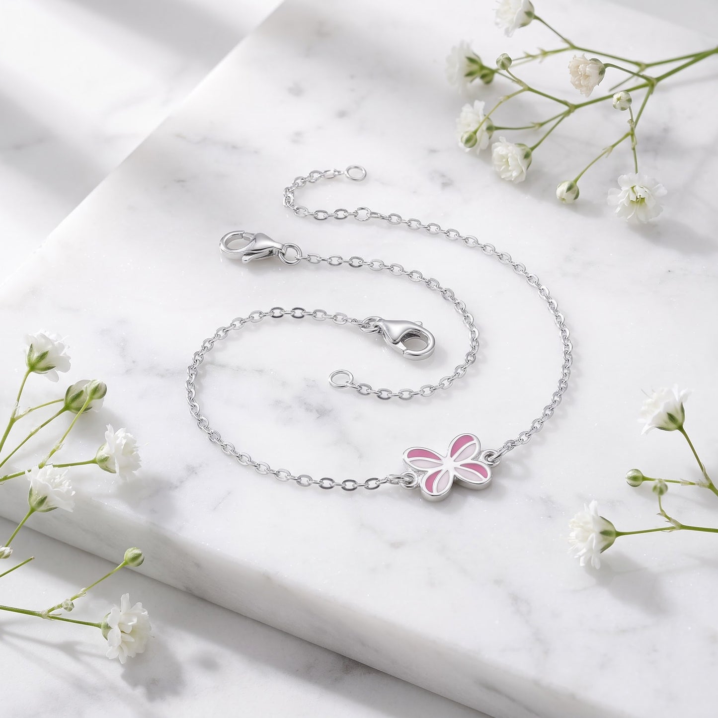 Sterling Silver Enamel Butterfly Bracelet for Women, Chain Link, Dainty Everyday Jewelry Gift view 1