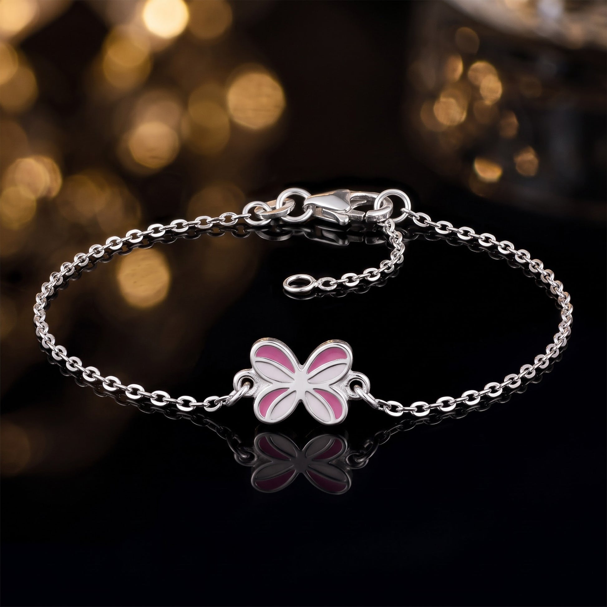 Sterling Silver Enamel Butterfly Bracelet for Women, Chain Link, Dainty Everyday Jewelry Gift view 3