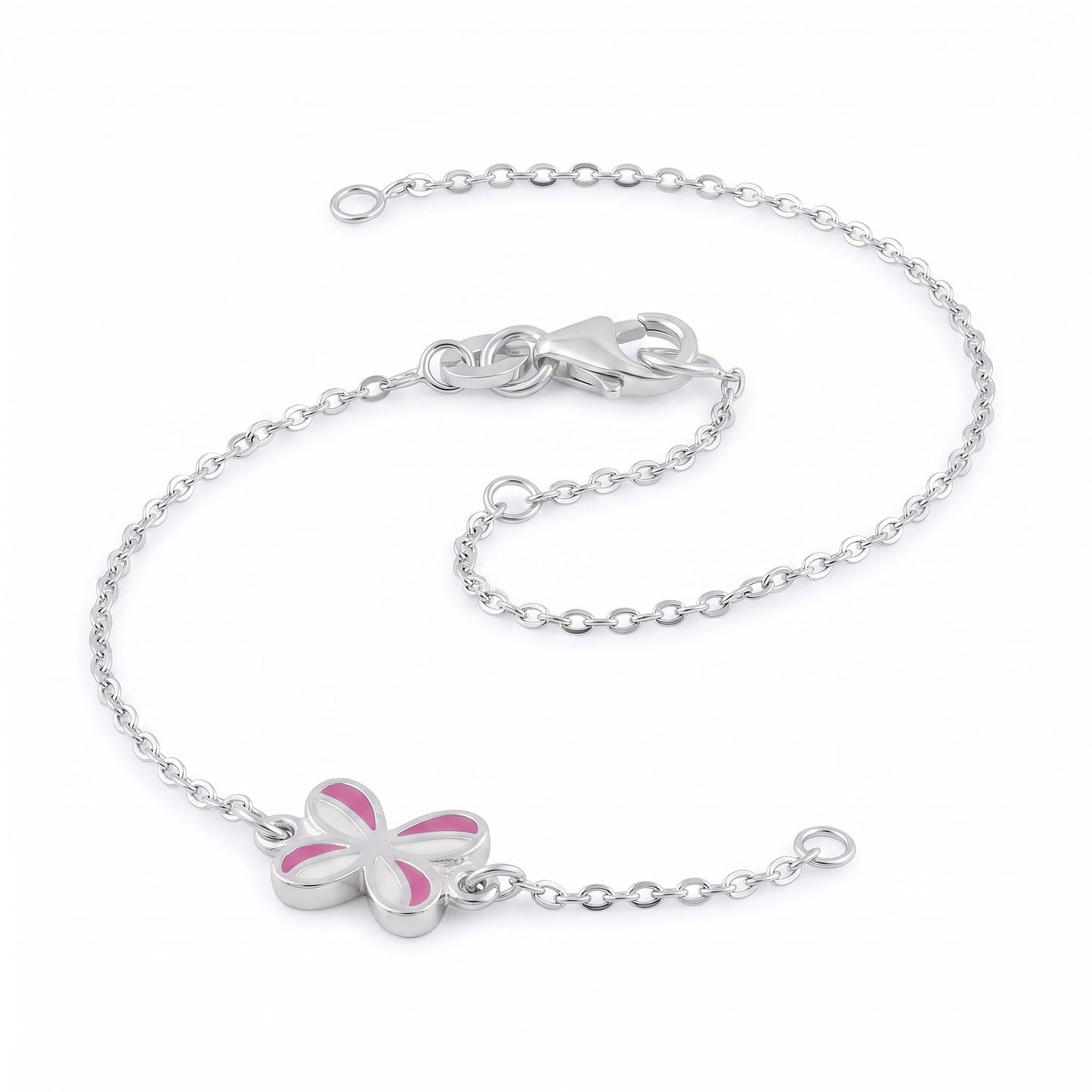Sterling Silver Enamel Butterfly Bracelet for Women, Chain Link, Dainty Everyday Jewelry Gift
