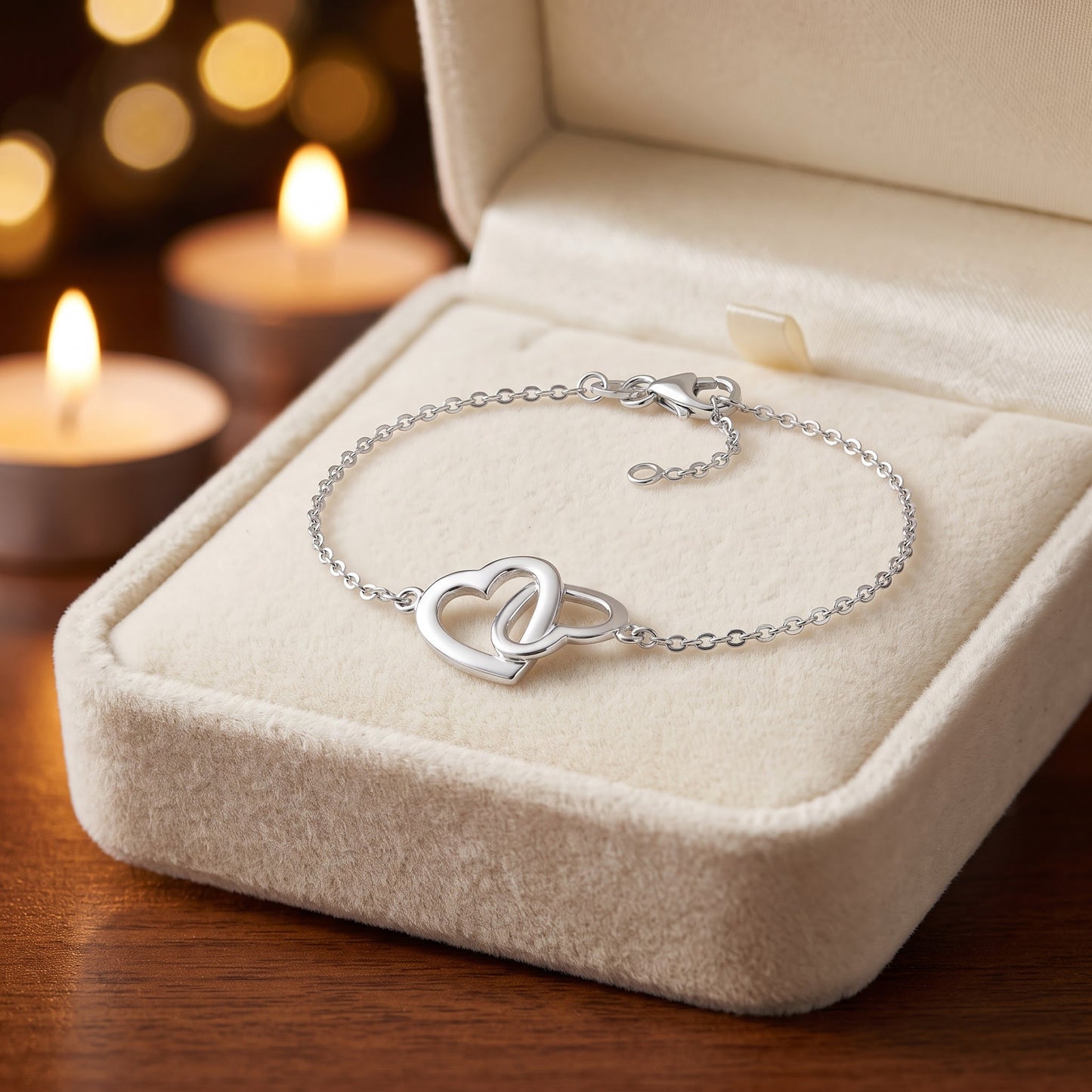 Sterling Silver Linked Hearts Bracelet for Women, Adjustable Chain Link, Dainty Everyday Jewelry Gift view 2