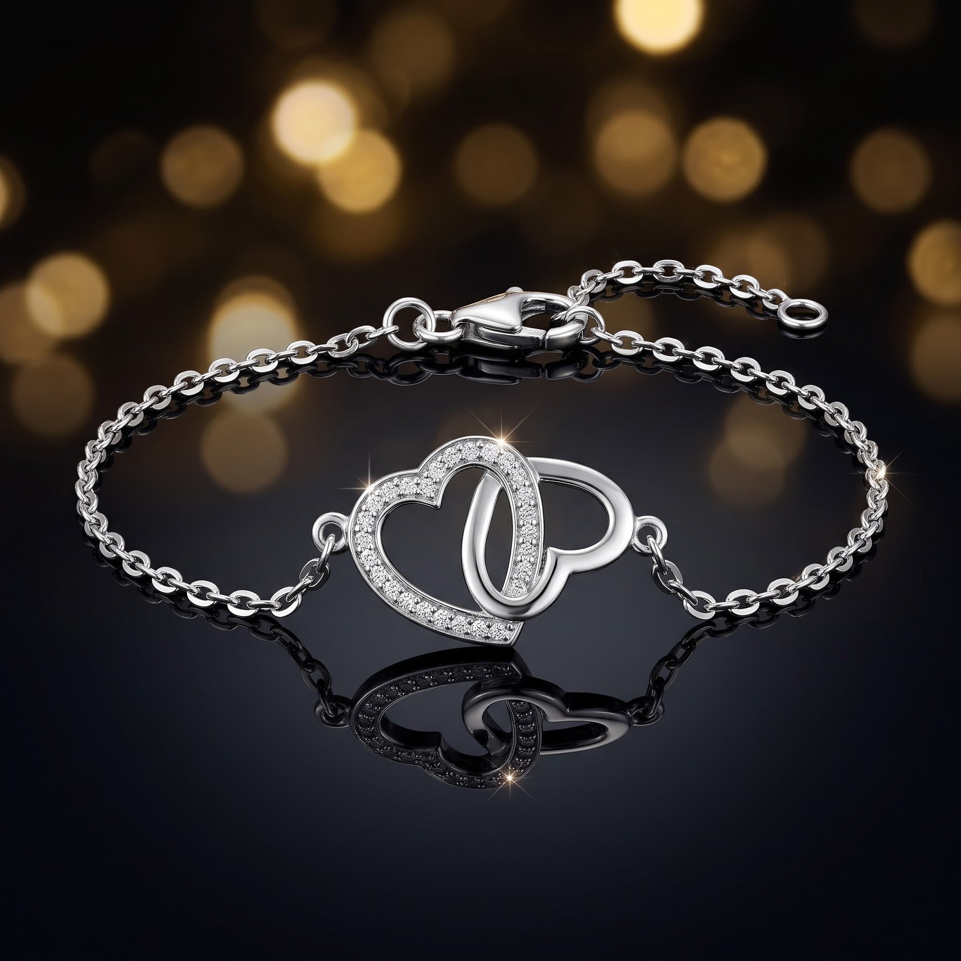 Sterling Silver Linked Hearts Bracelet for Women, Adjustable Chain Link, Dainty Everyday Jewelry Gift view 3