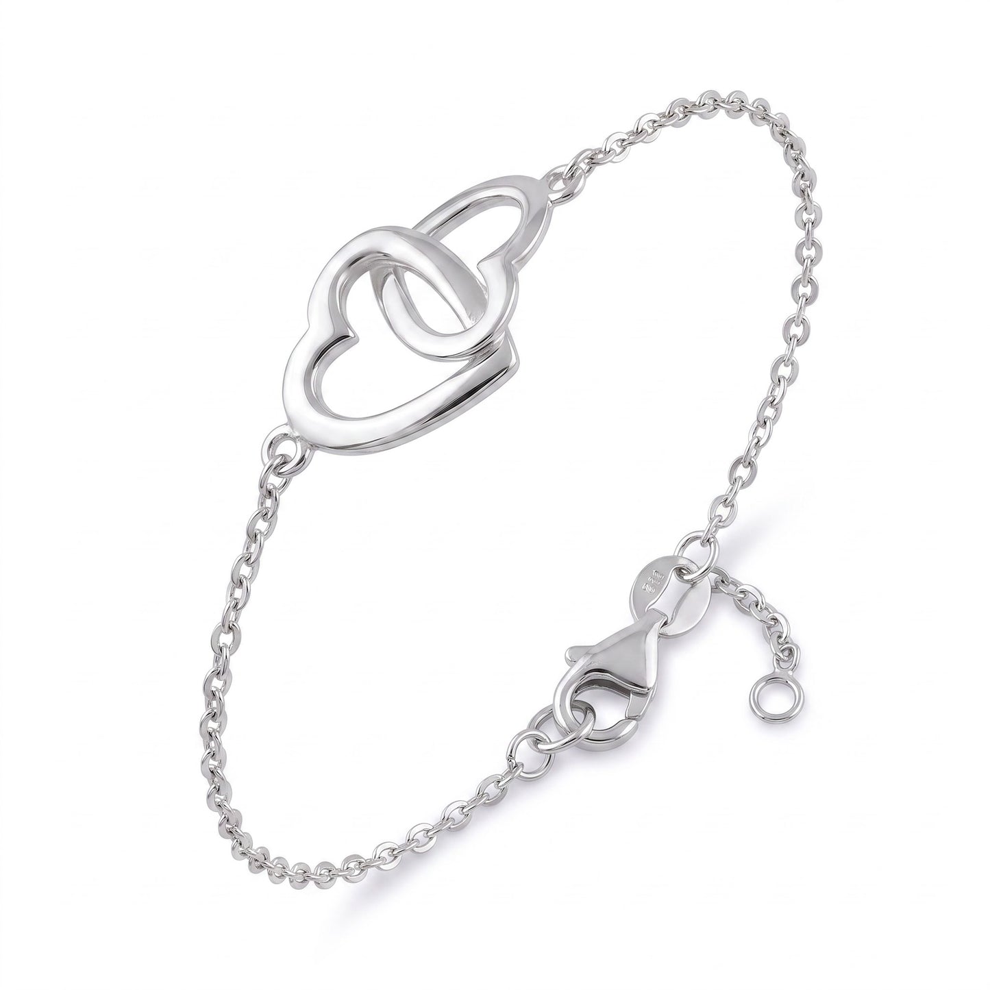 Sterling Silver Linked Hearts Bracelet for Women, Adjustable Chain Link, Dainty Everyday Jewelry Gift