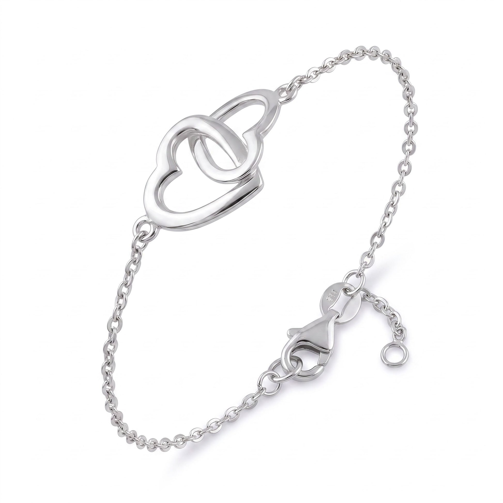 Sterling Silver Linked Hearts Bracelet for Women, Adjustable Chain Link, Dainty Everyday Jewelry Gift