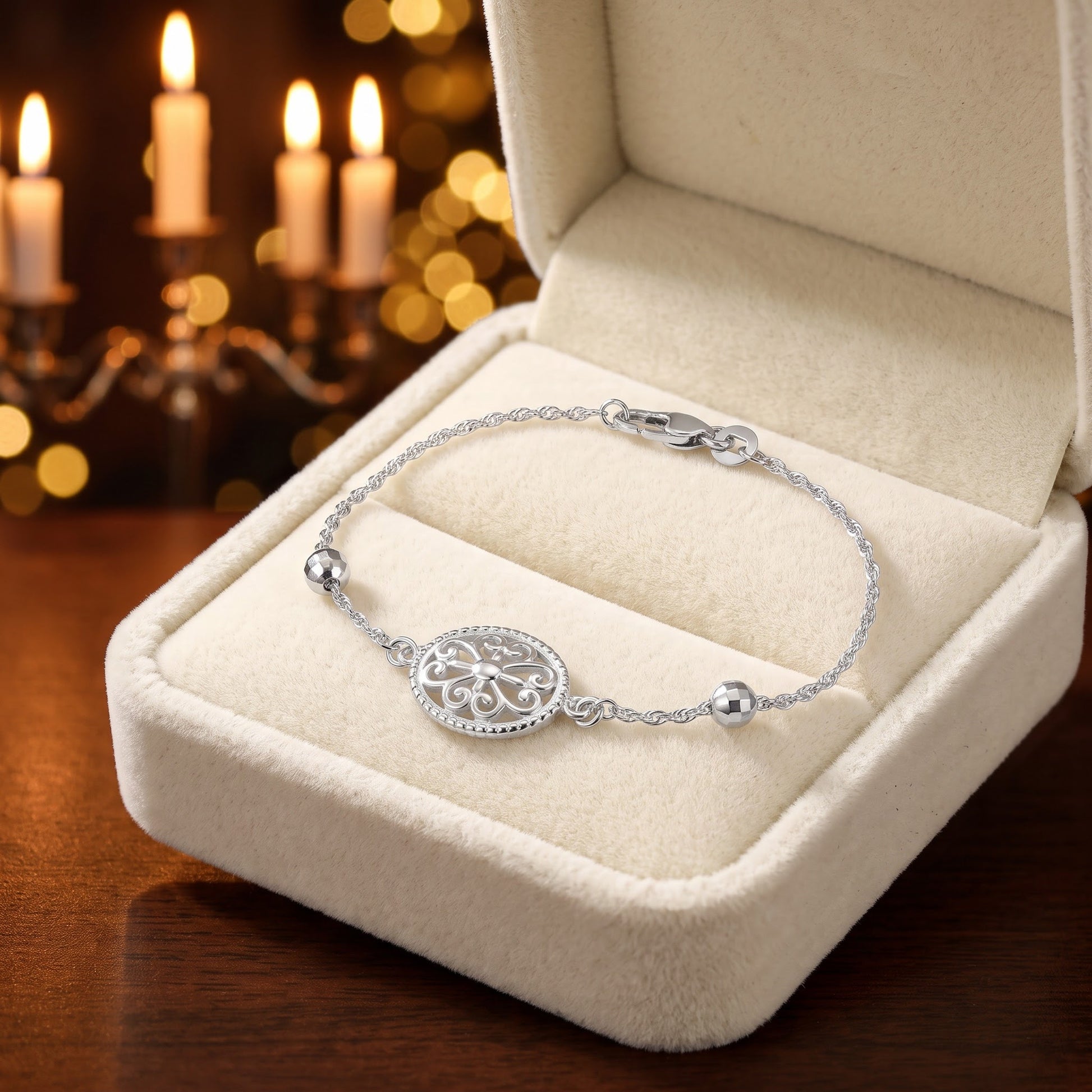 Sterling Silver Filigree Bracelet for Women, Chain Link, Dainty Everyday Jewelry Gift view 2