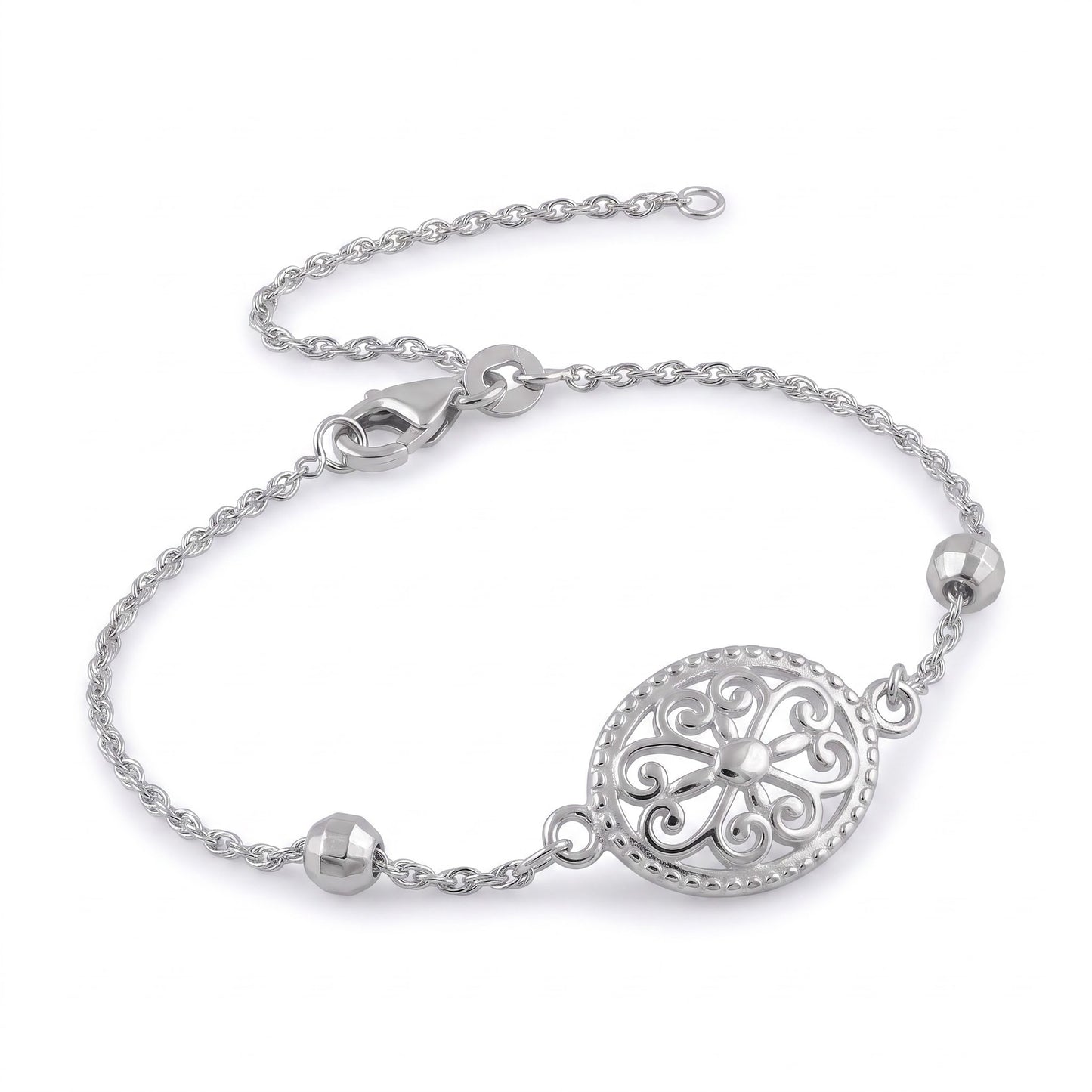 Sterling Silver Filigree Bracelet for Women, Chain Link, Dainty Everyday Jewelry Gift