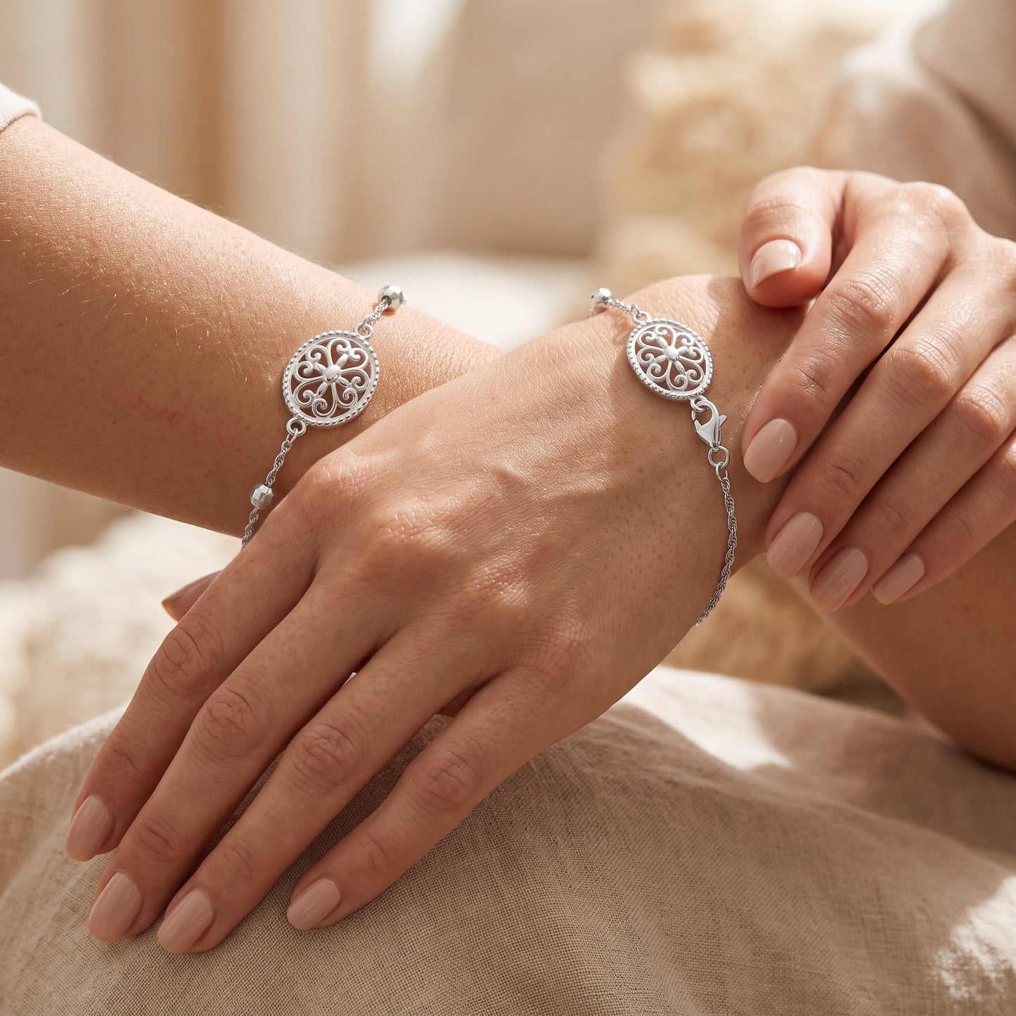 Sterling Silver Filigree Bracelet for Women, Chain Link, Dainty Everyday Jewelry Gift view 4