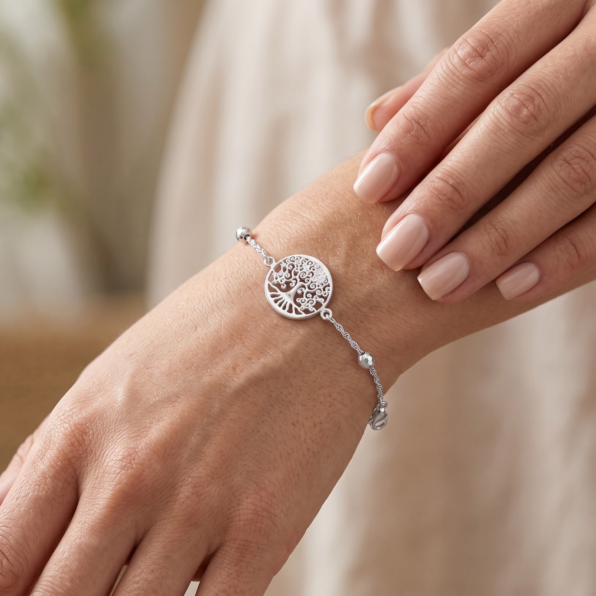 Sterling Silver Tree of Life Bracelet for Women, Chain Link, Dainty Everyday Jewelry Gift view 4