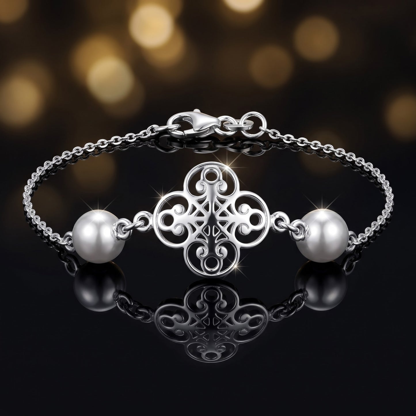Sterling Silver Mystic Flower & Bead Bracelet for Women, Beaded, Dainty Everyday Jewelry Gift view 3