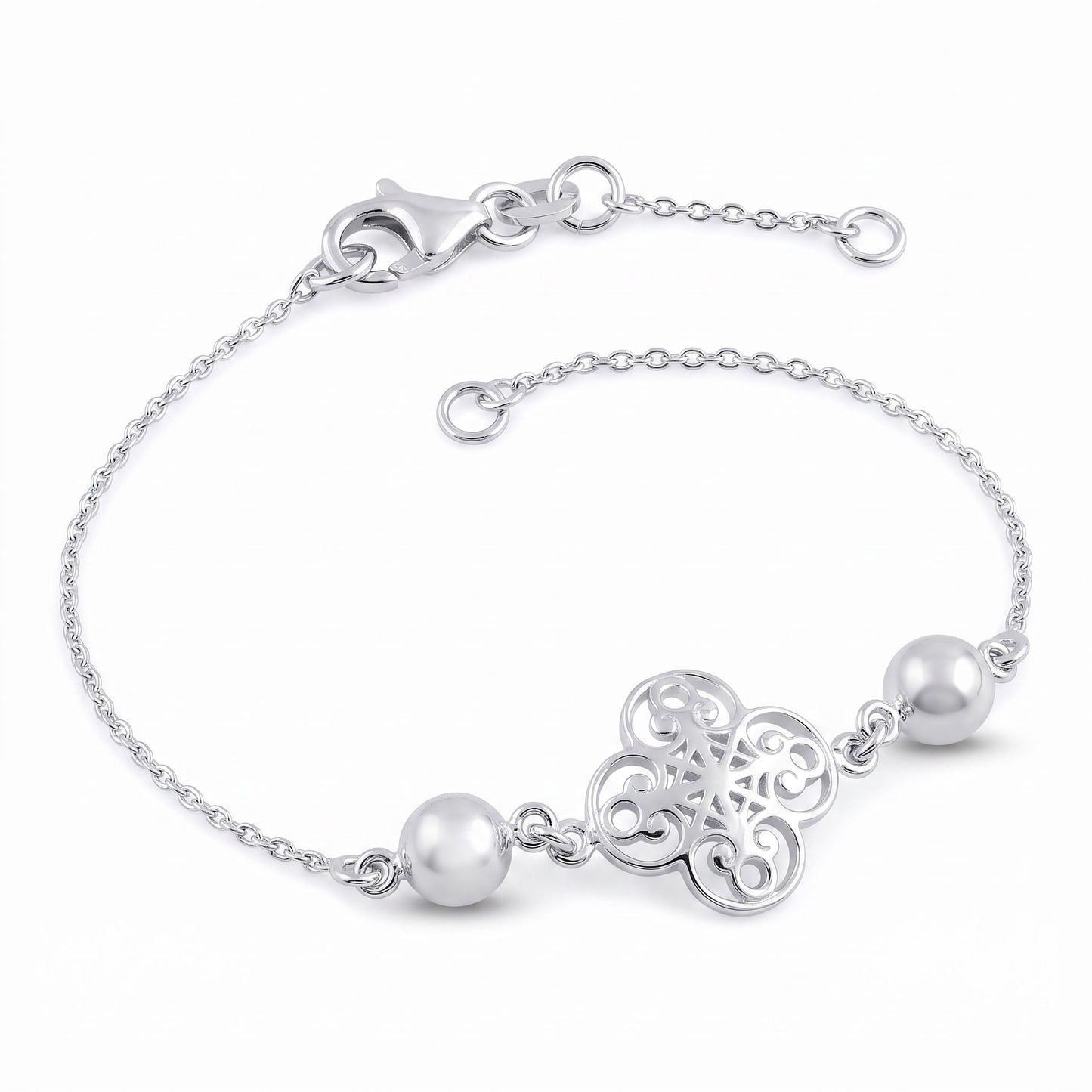 Sterling Silver Mystic Flower & Bead Bracelet for Women, Beaded, Dainty Everyday Jewelry Gift